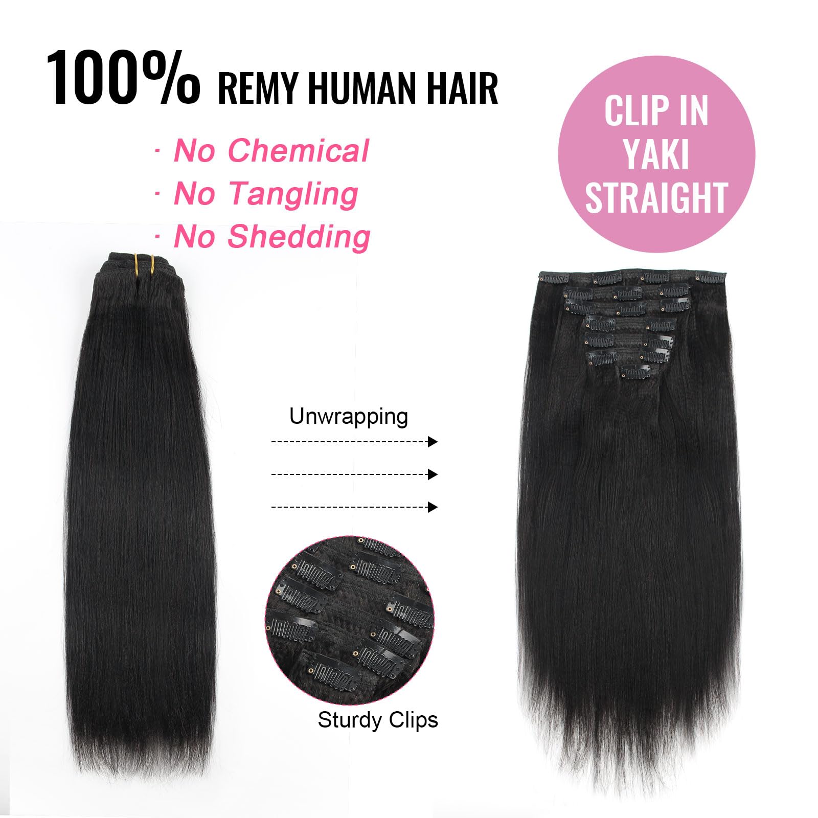ABH AMAZINGBEAUTY Real Remy Human Hair Extensions - 7pc Thick Yaki Straight Clip-Ins for African American Relaxed Hair (22 Inch, 120g) | Natural Black Color | Perfect for Daily Styling, Special Occasions & Volume Boost