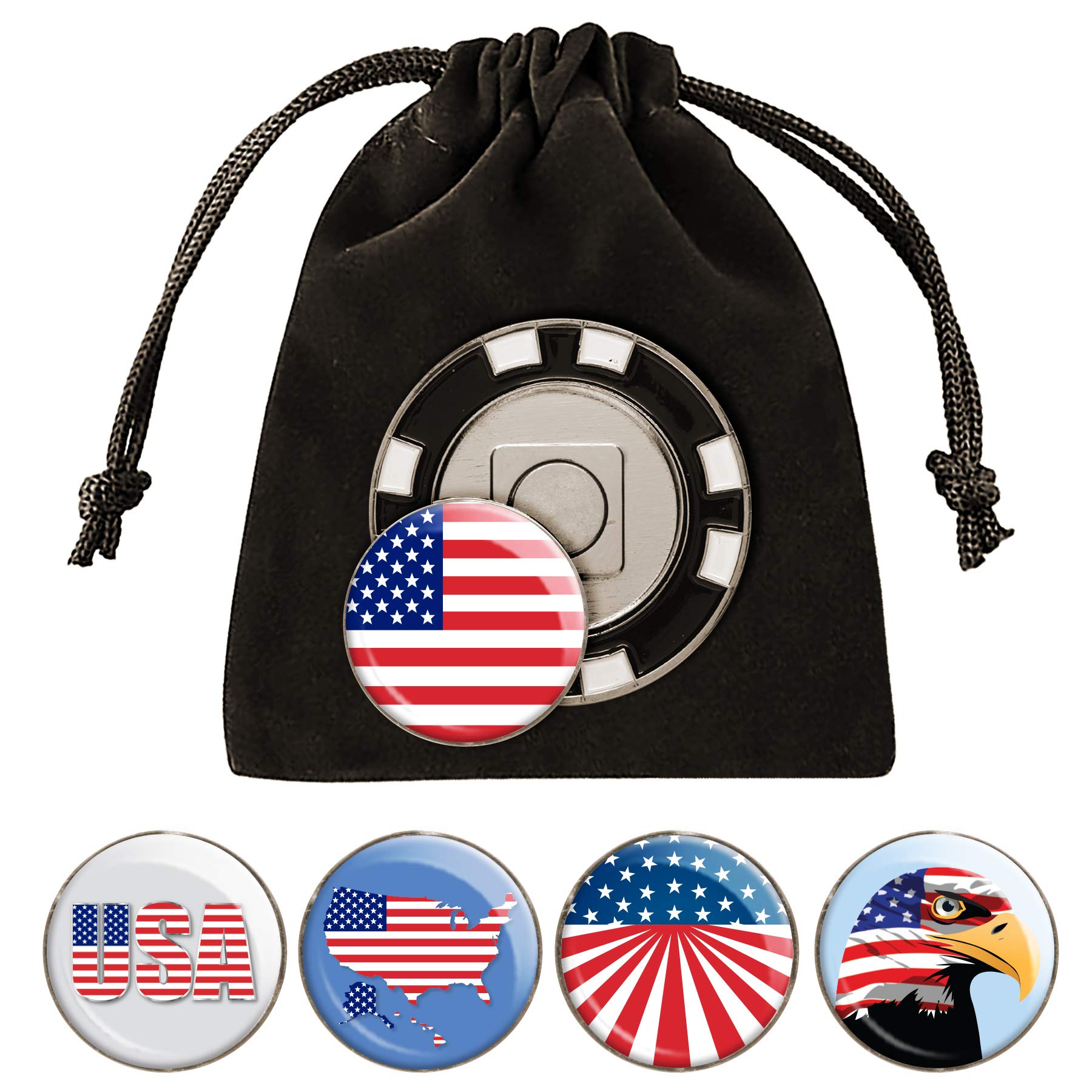USA American Flag Golf Ball Marker - Magnetic Poker Chip with 5 Patriotic Ball Markers | Perfect for Golf Tournaments, Gifts & Patriotic Events