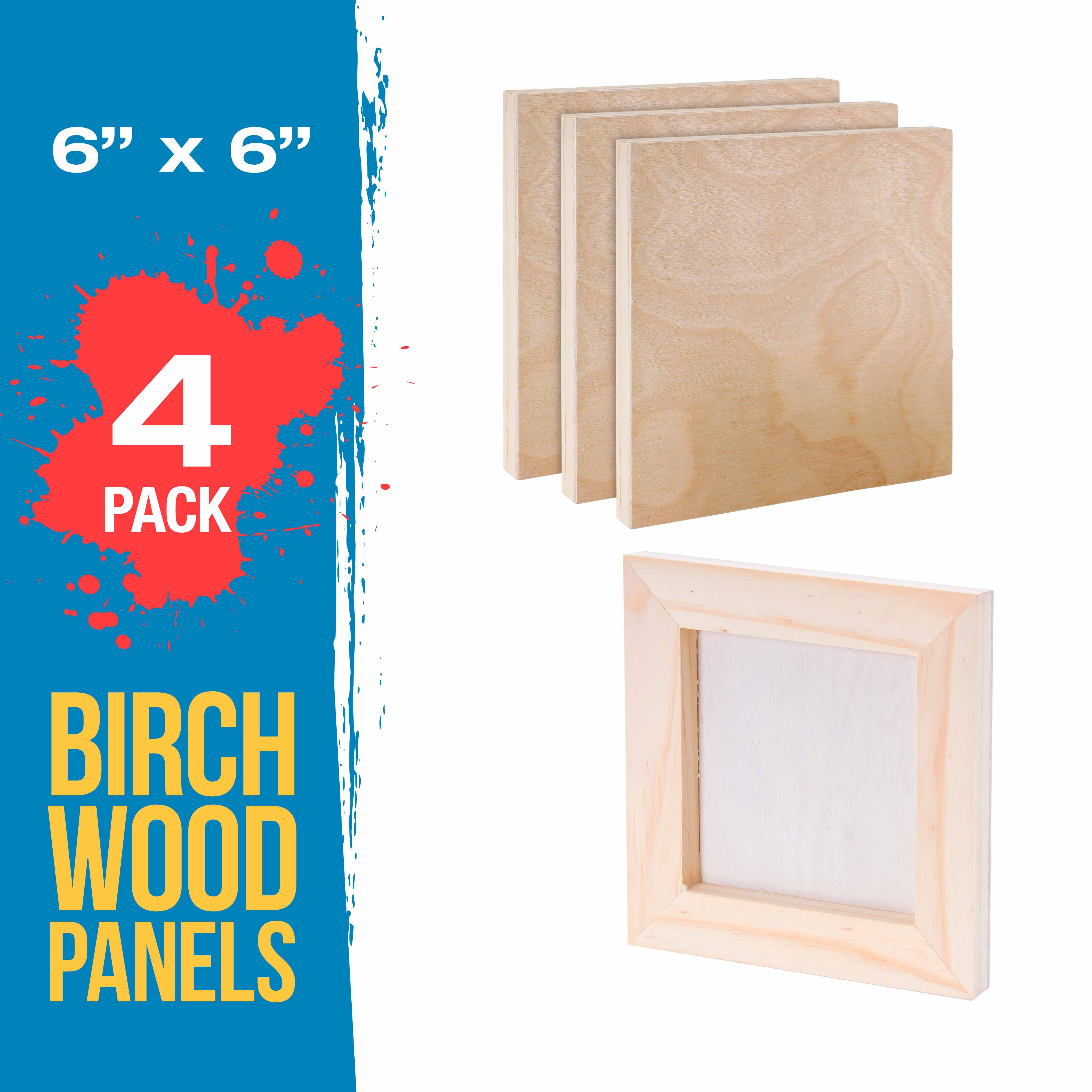 6x6 Unfinished Cradled Wood Panels for Painting - 4 Pack (1.5