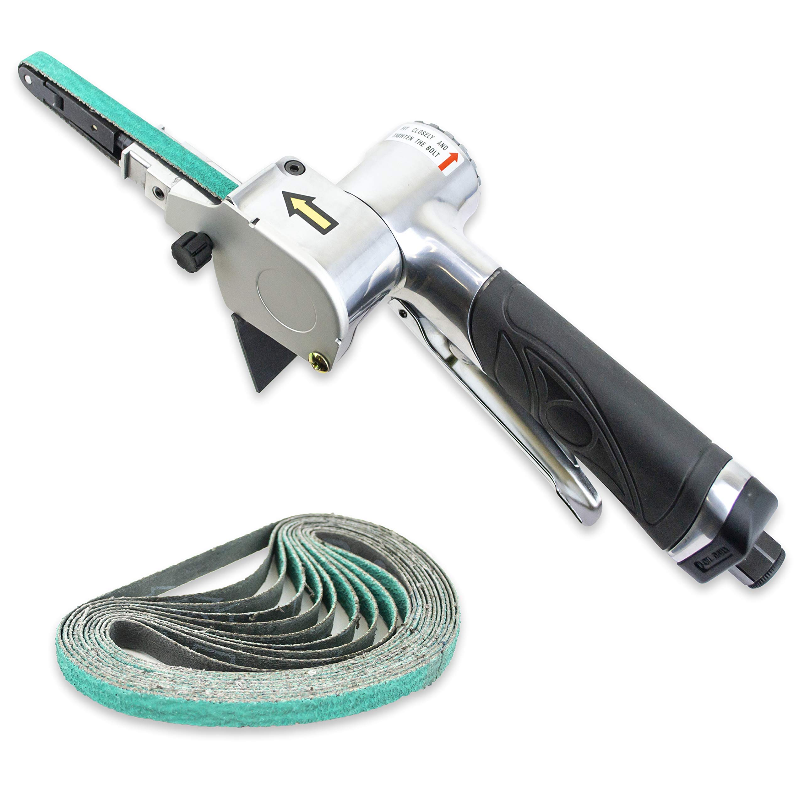 3/8” x 13” Air Belt Sander with 10 Extra 60 Grit Zirconia Belts - Professional Pneumatic Sanding Tool for Woodworking, Metal Finishing & Automotive Repair