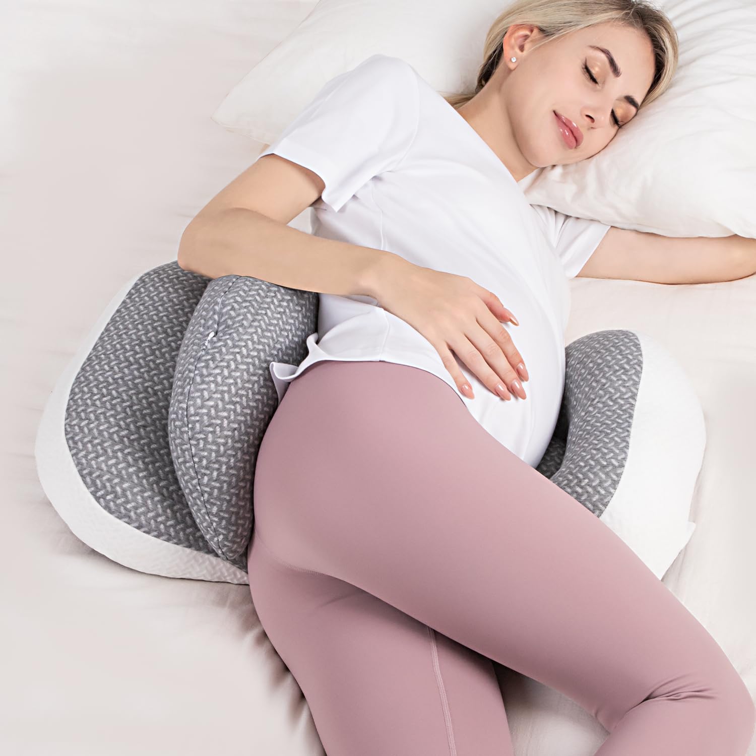3-in-1 Maternity Pillow for Pregnant Women - Full Body Support Pillow for Back, Hips & Legs - Adjustable Pregnancy Pillow for Sleeping with Detachable Cover - Grey - Perfect for Side Sleeping, Nursing & Relaxation During Pregnancy