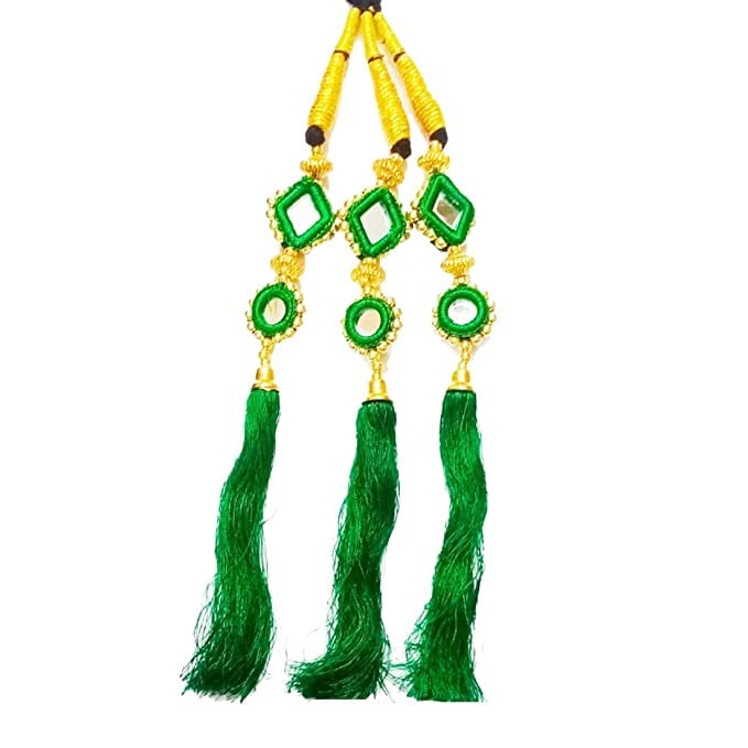 SIYAA Punjabi Pranda Hair Extension Choti Parandi - Long Length Beautiful Braid Tassels Traditional Hair Accessories for Women & Girls (Green) | Perfect for Weddings, Festivals & Cultural Events