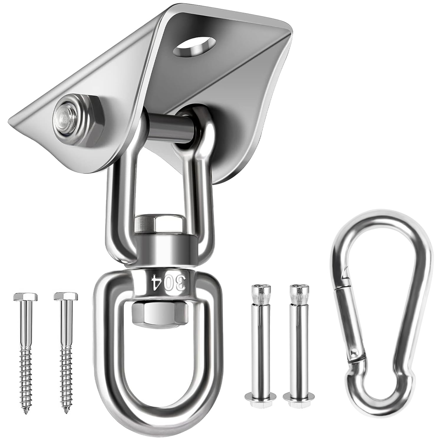 Heavy Duty 1200 lb Capacity Stainless Steel Swing Hangers for Wooden/Concrete Swing Set - 360° Rotating Hammock Hanging Kit - Perfect for Yoga Swings, Porch Chairs, Tree Swings & Indoor/Outdoor Use (Silver)