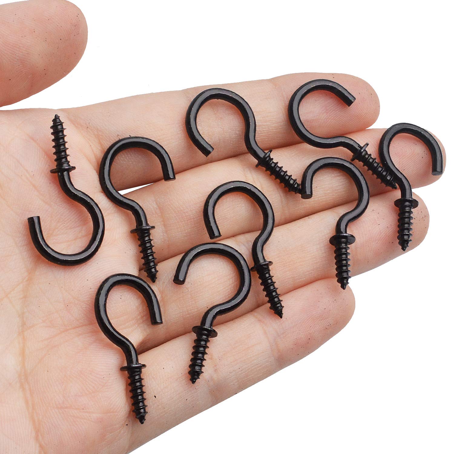 100-Pack 3/4 Inch Black Plated Metal Screw-in Ceiling Hooks - Heavy Duty Cup Hooks for Hanging Plants, Lights, Kitchen Utensils & Home Decor - Perfect for Home, Office & DIY Projects