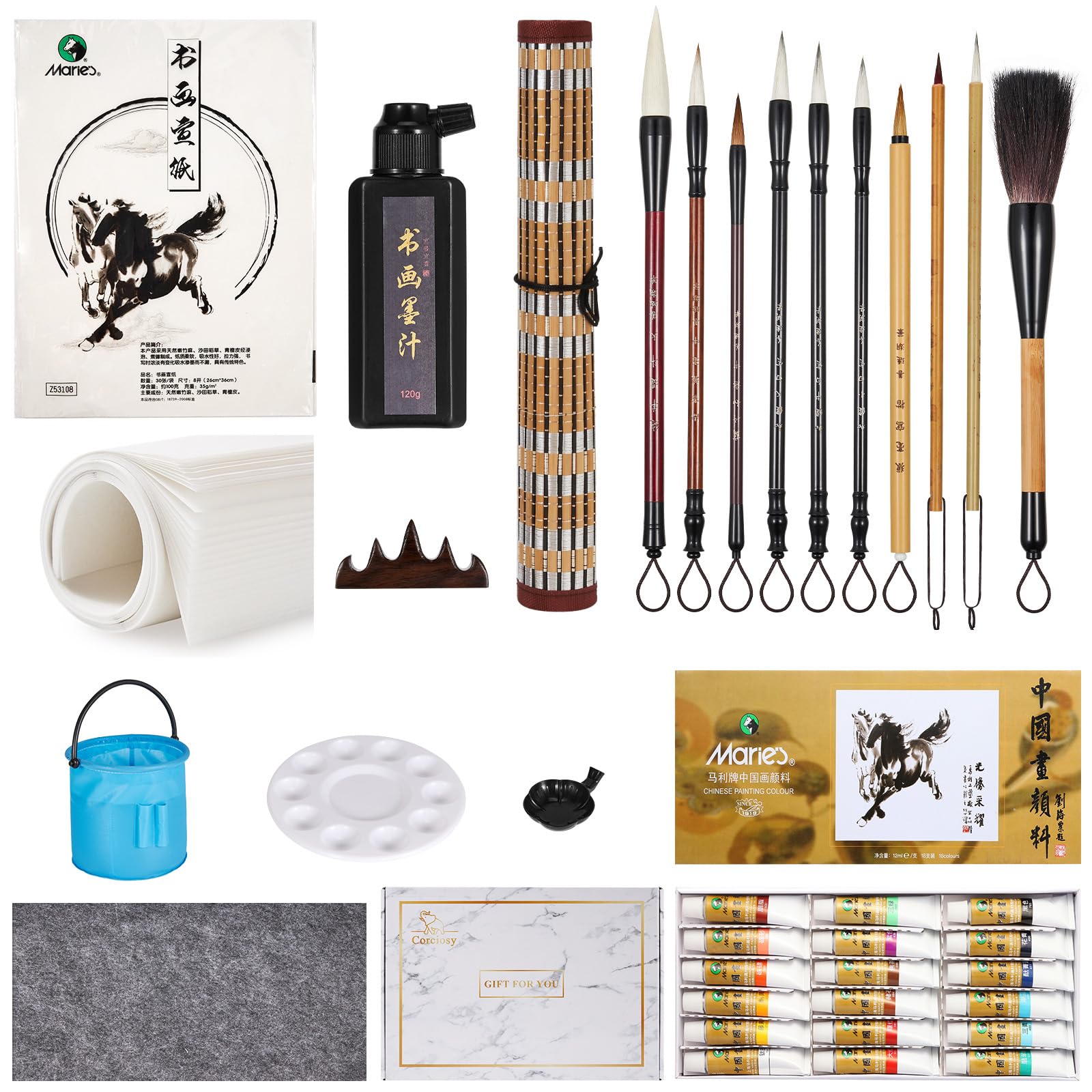 Premium Chinese Calligraphy Brush Set - Professional Sumi Ink & Watercolor Brushes for Writing, Japanese Painting - Ideal for Beginners, Artists & Calligraphy Enthusiasts - Perfect for Zen Art, Home Decoration & Gift Giving