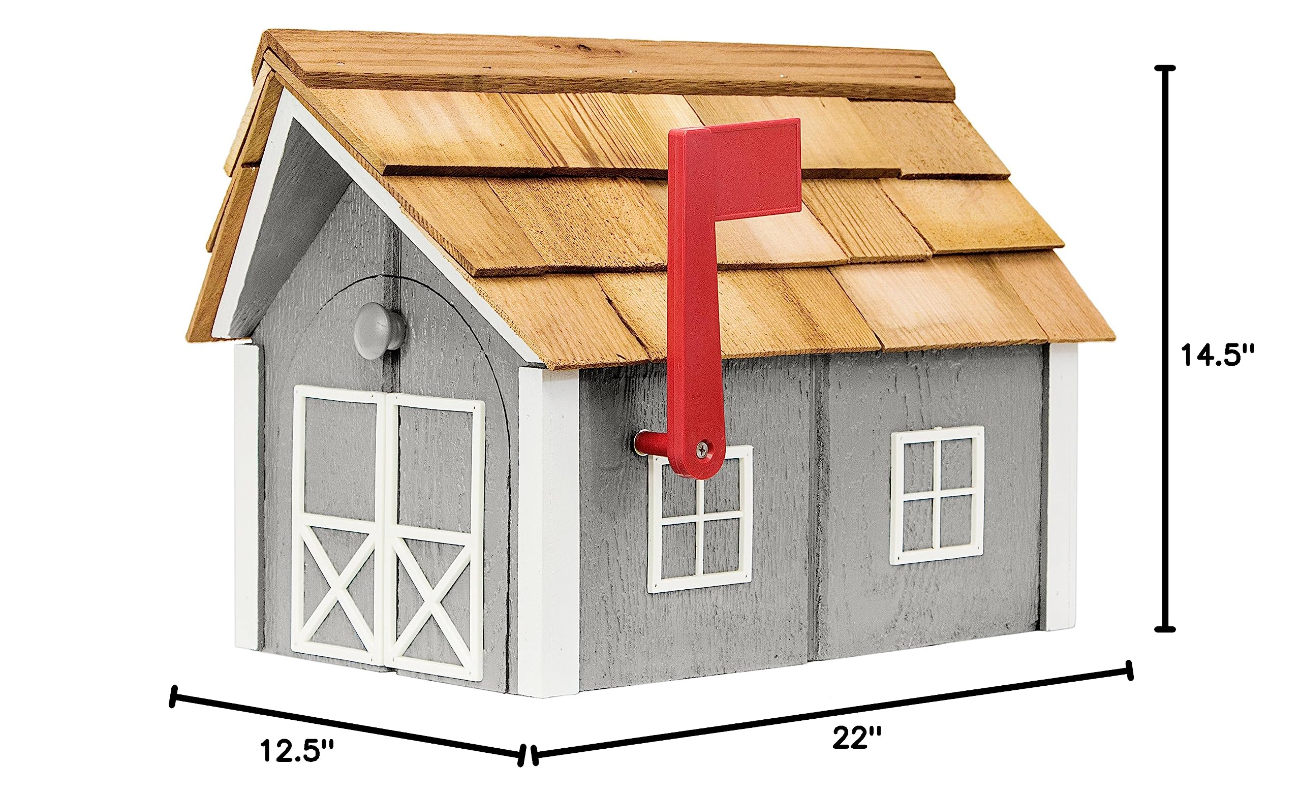 Amish-Made Deluxe Post Mount Wooden Mailbox with Cedar Shingles - Cape Cod Gray with White Trim - Rustic Outdoor Mailbox for Farmhouse, Cottage & Countryside Homes
