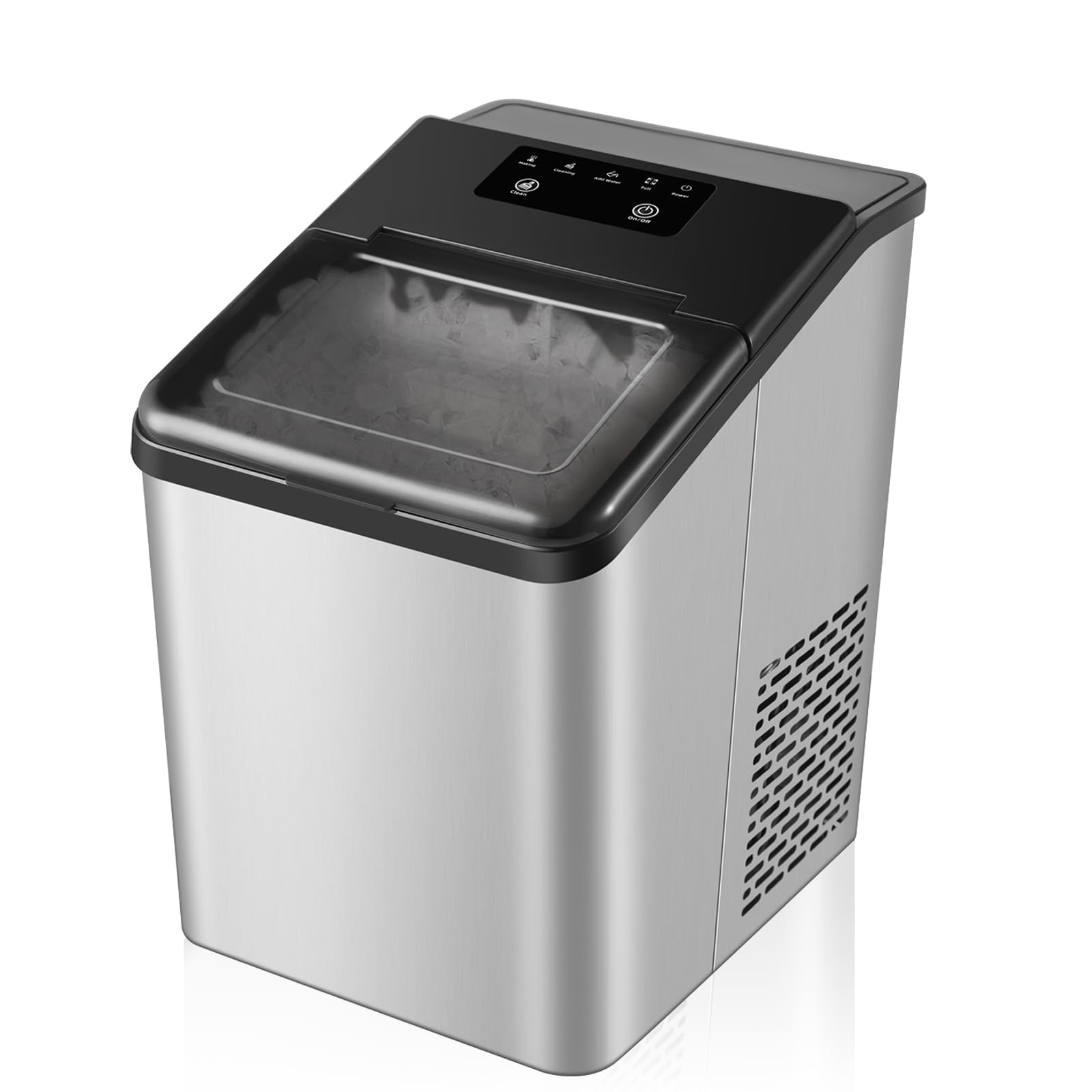 Portable Countertop Nugget Ice Maker - 34Lbs/24H Chewable Pebble Ice Machine with Self-Cleaning Function, Stainless Steel Sonic Ice Maker Ready in 6 Minutes for Home, Kitchen, Office - Perfect for Cocktails, Sodas, and Beverage Stations