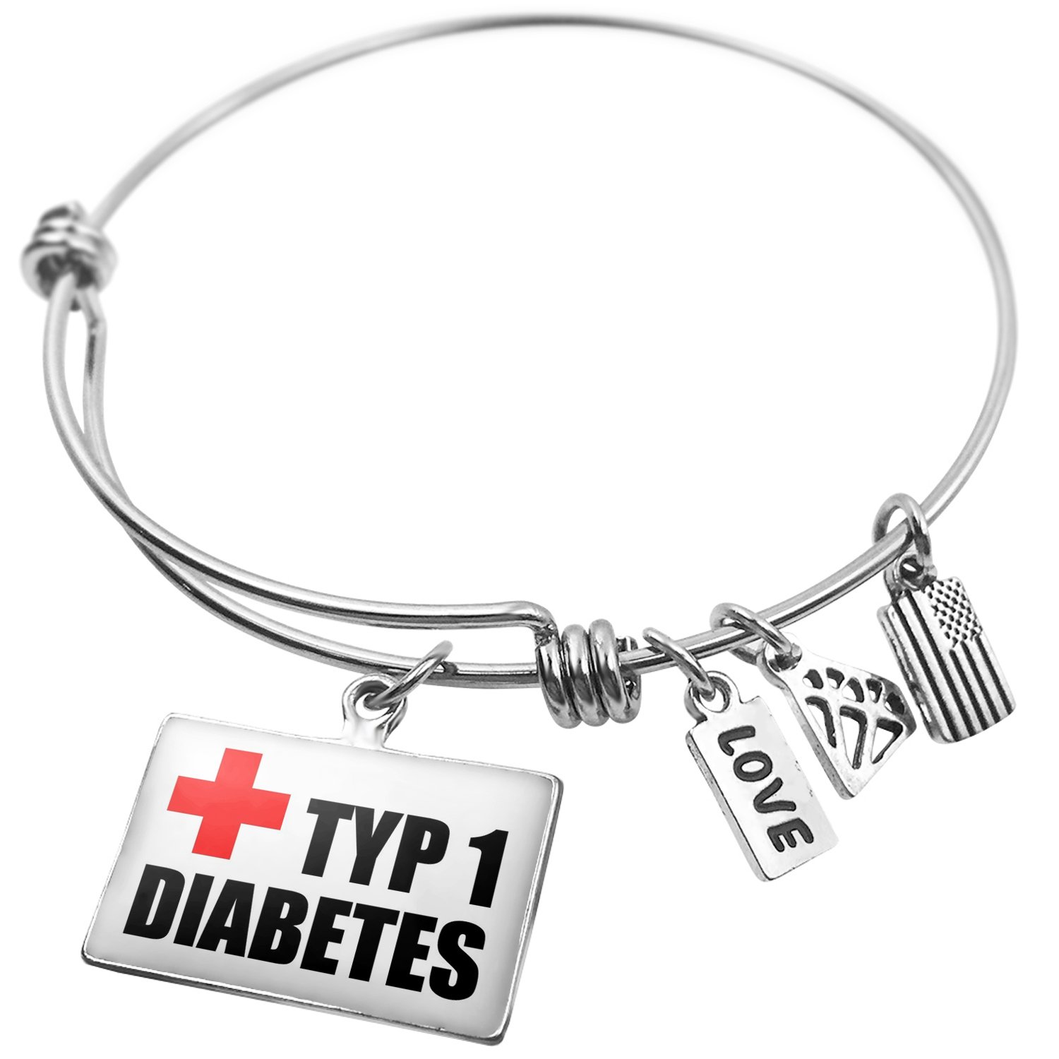 Expandable Wire Bangle Bracelet Medical Alert for Type 1 Diabetes - Adjustable & Stylish ID Bracelet for Women & Men - Perfect for Daily Wear, Travel & Emergency Situations