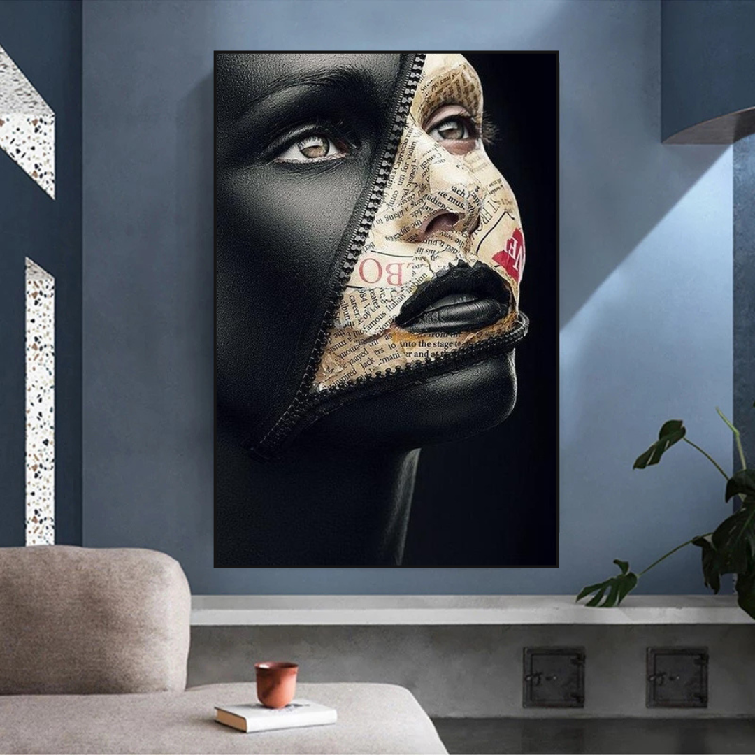 Afro Girl Model Canvas Wall Art - Black Girl Empowerment Painting - Modern Home Decor for Living Room, Bedroom & Office