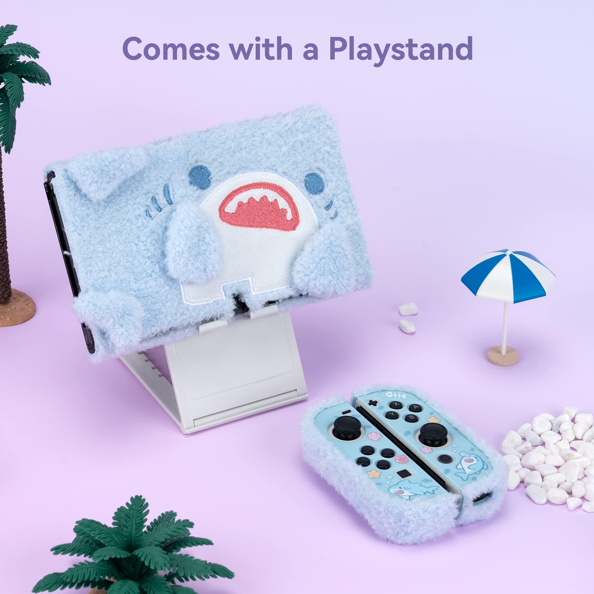 GeekShare Cute Plush Protective Case Cover for Nintendo Switch OLED Model - Shock-Absorption, Anti-Scratch Soft Shark Skin Case - Perfect for Gaming, Travel & Home Decor