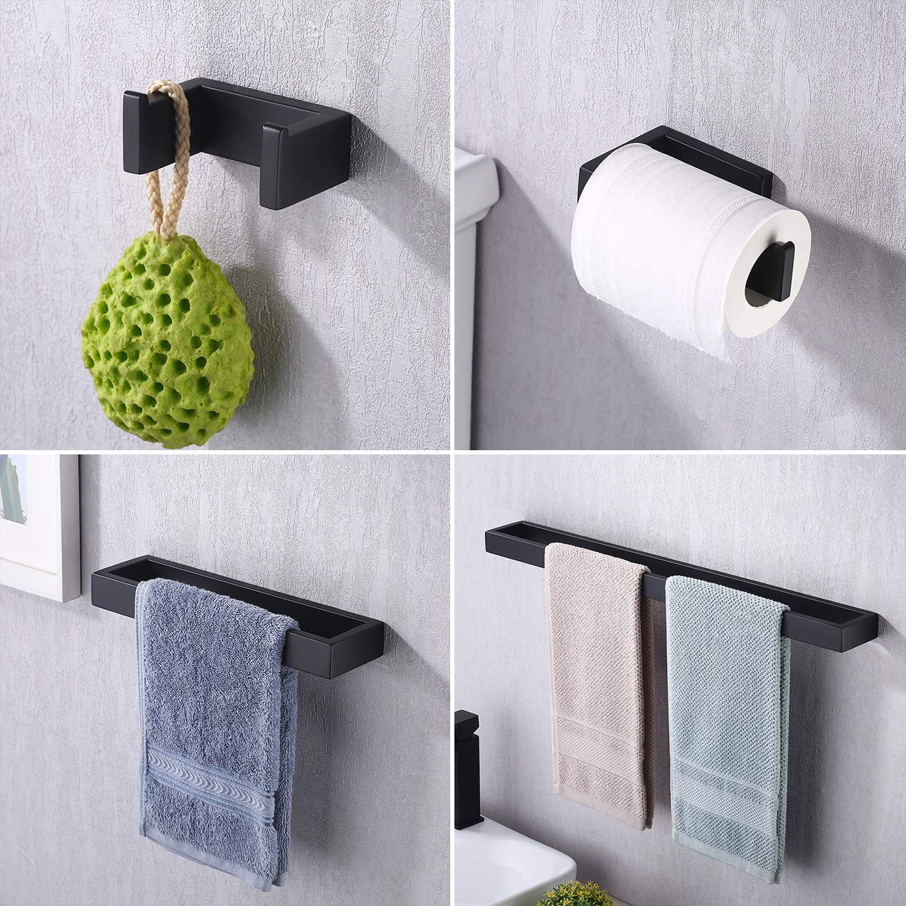 KES 4-Piece Bathroom Hardware Set - Matte Black Towel Bar, Toilet Paper Holder, Towel Hook & Hand Towel Holder (LA230BK-42) | Wall Mounted for Modern Bathrooms & Powder Rooms