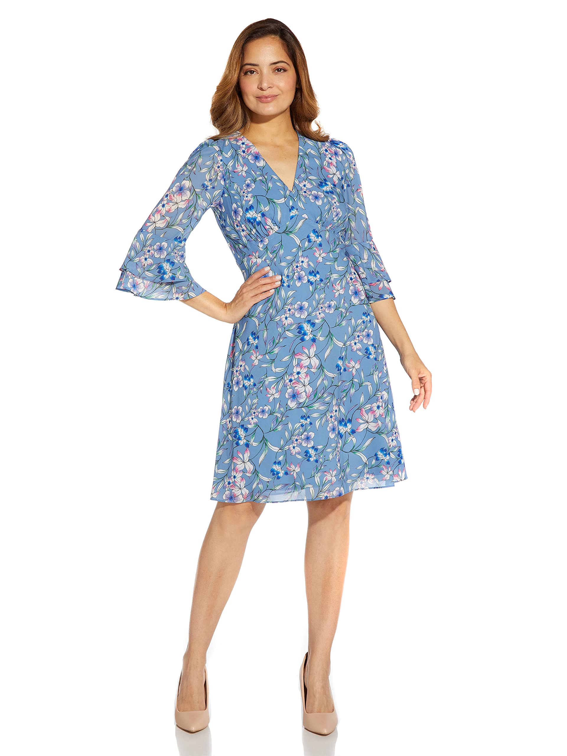 Adrianna Papell Women's Floral Print Bias Cut Midi Dress for Cocktail Parties & Summer Weddings