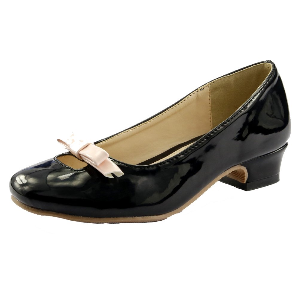 The Doll Maker Girls' Glossy Bow Pumps - Elegant Party Shoes for Weddings, Dances & Special Occasions