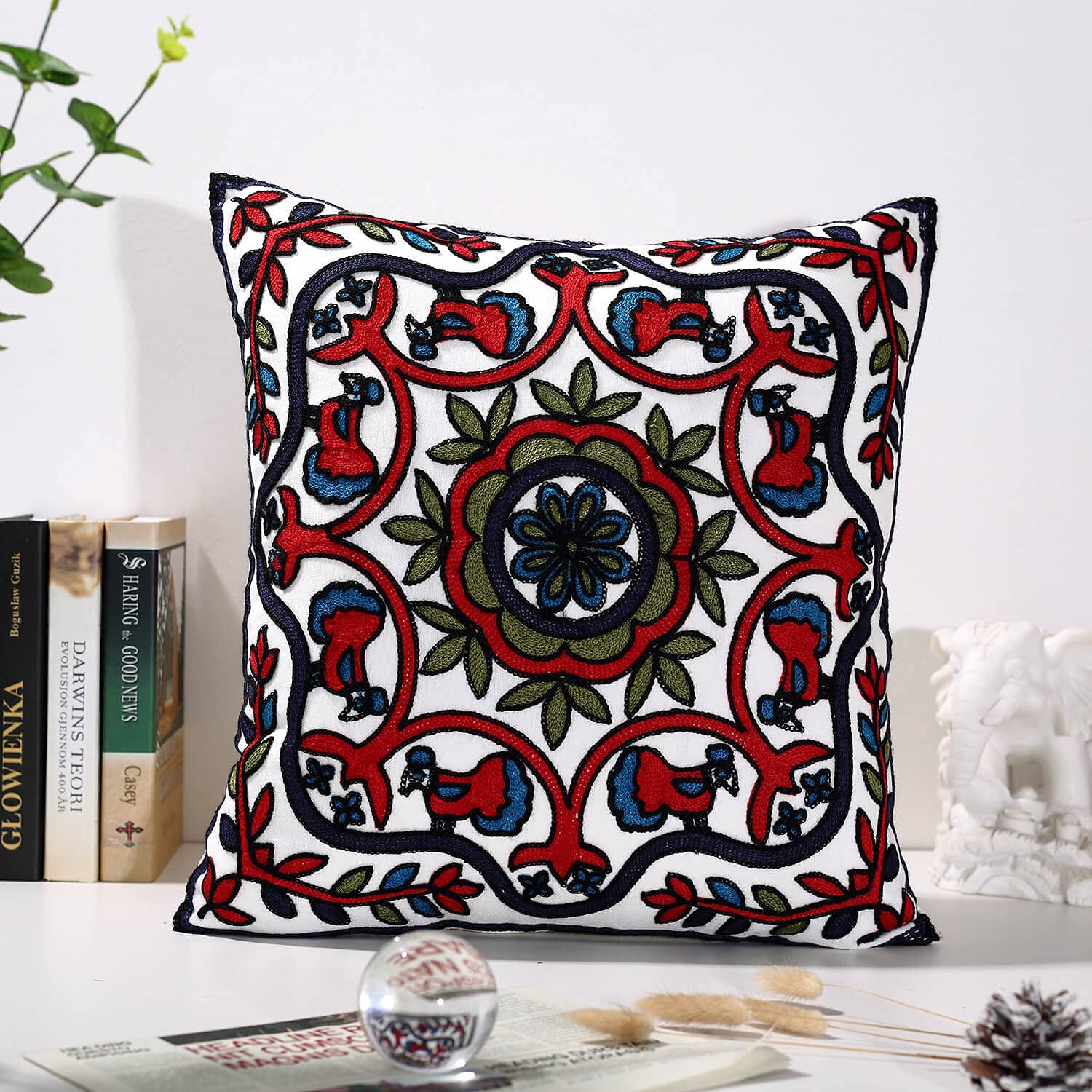 Bohemian Embroidery Throw Pillow Covers 18x18 Inch Set of 2 - Decorative Couch Pillow Covers with Hidden Zipper for Sofa, Bedroom & Living Room - Perfect for Home Decor, Cozy Reading Nook and Boho Chic Interior Design