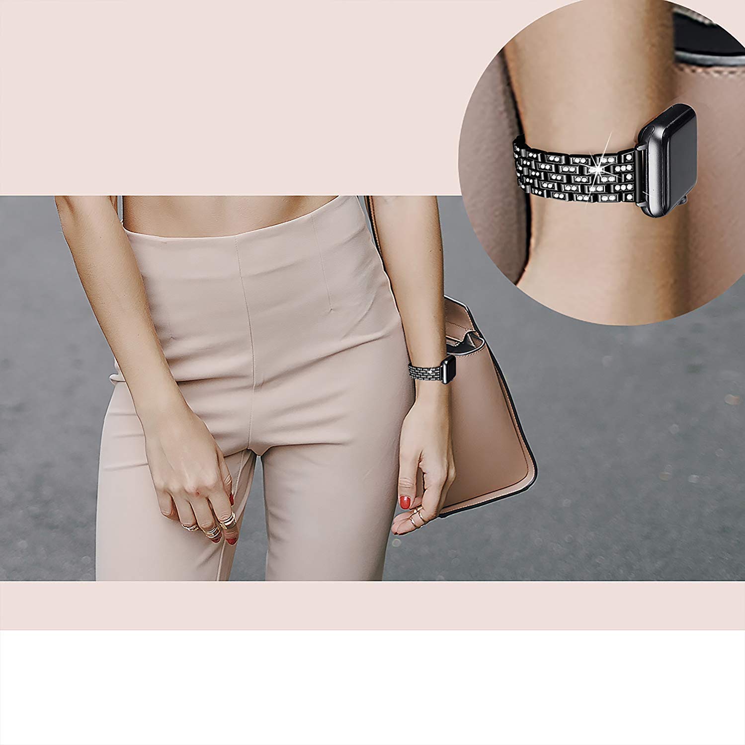 BestMin Luxury Rhinestone Apple Watch Bands - Compatible with 38mm/40mm/42mm/44mm iWatch Series 1-6 & SE - Diamond Jewelry Replacement Strap for Women - Perfect for Parties, Weddings & Special Occasions