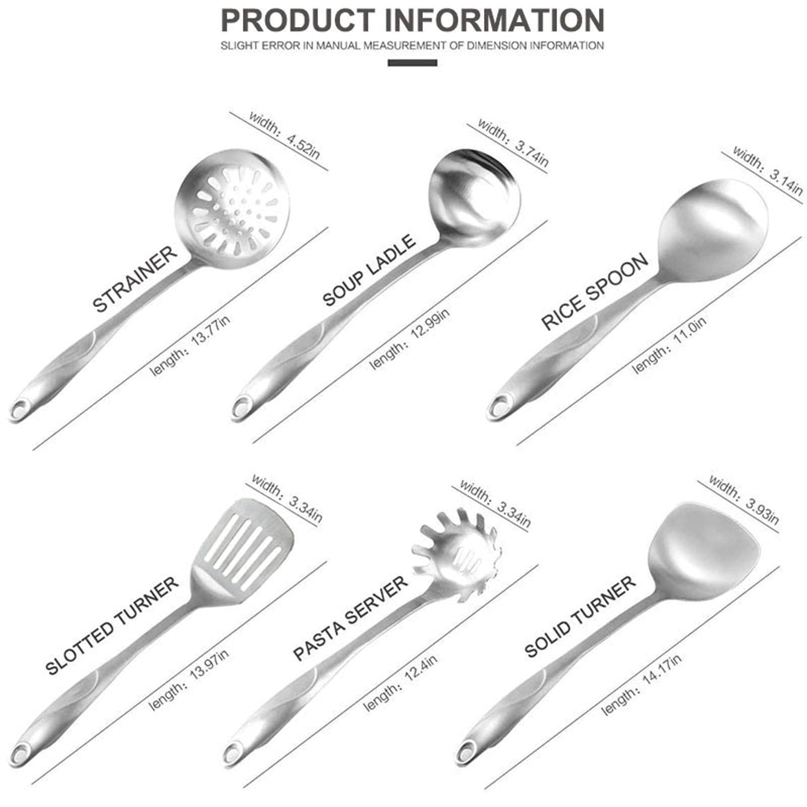 Premium 6-Piece Stainless Steel Kitchen Utensil Set - 304 Grade Cooking Tools with Rotating Holder (Includes Slotted Spoon, Spatula, Soup Ladle & More) - Perfect for Cooking, Baking & Serving - Dishwasher Safe & Durable