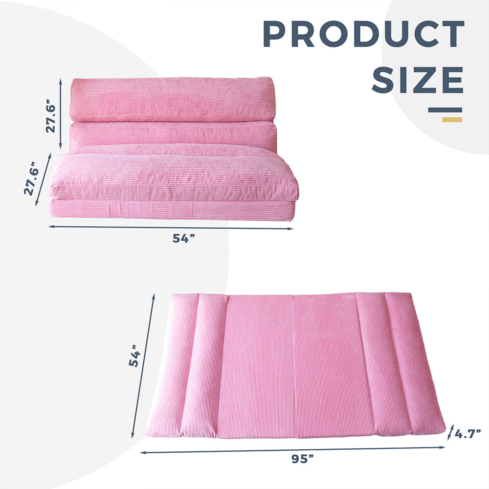MAXYOYO Folding Sofa Bed - Extra Wide Corduroy Floor Bed in Pink | Convertible Sleeper for Small Spaces, Guest Room & Dorm | Comfortable Lounge Chair for Living Room, Bedroom & Office