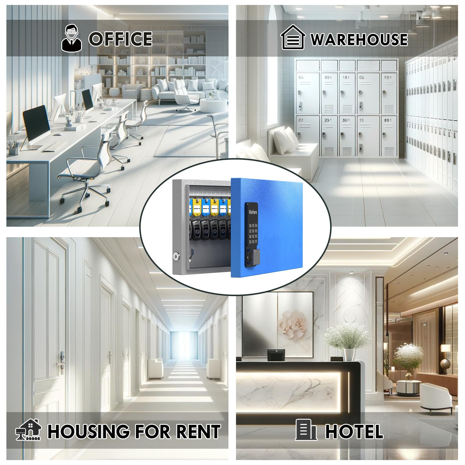 WeHere 24-Key Smart Lock Box - Wall Mount Bluetooth/Wi-Fi Key Cabinet with APP Control, One-Time Password Sharing & Fixed Code for Secure Key Management - Ideal for Apartments, Hotels, Offices & Home Key Organization