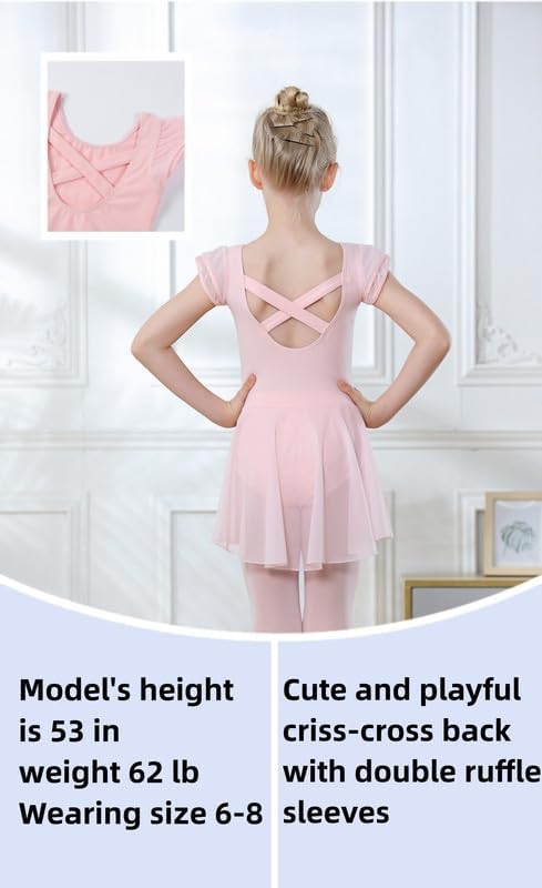 DIPUG Girls Ballet Leotard with Skirt - Toddler Dance Leotard with Flutter Sleeves & Criss Cross Back - Perfect for Ballet Class, Recitals & Dance Performances