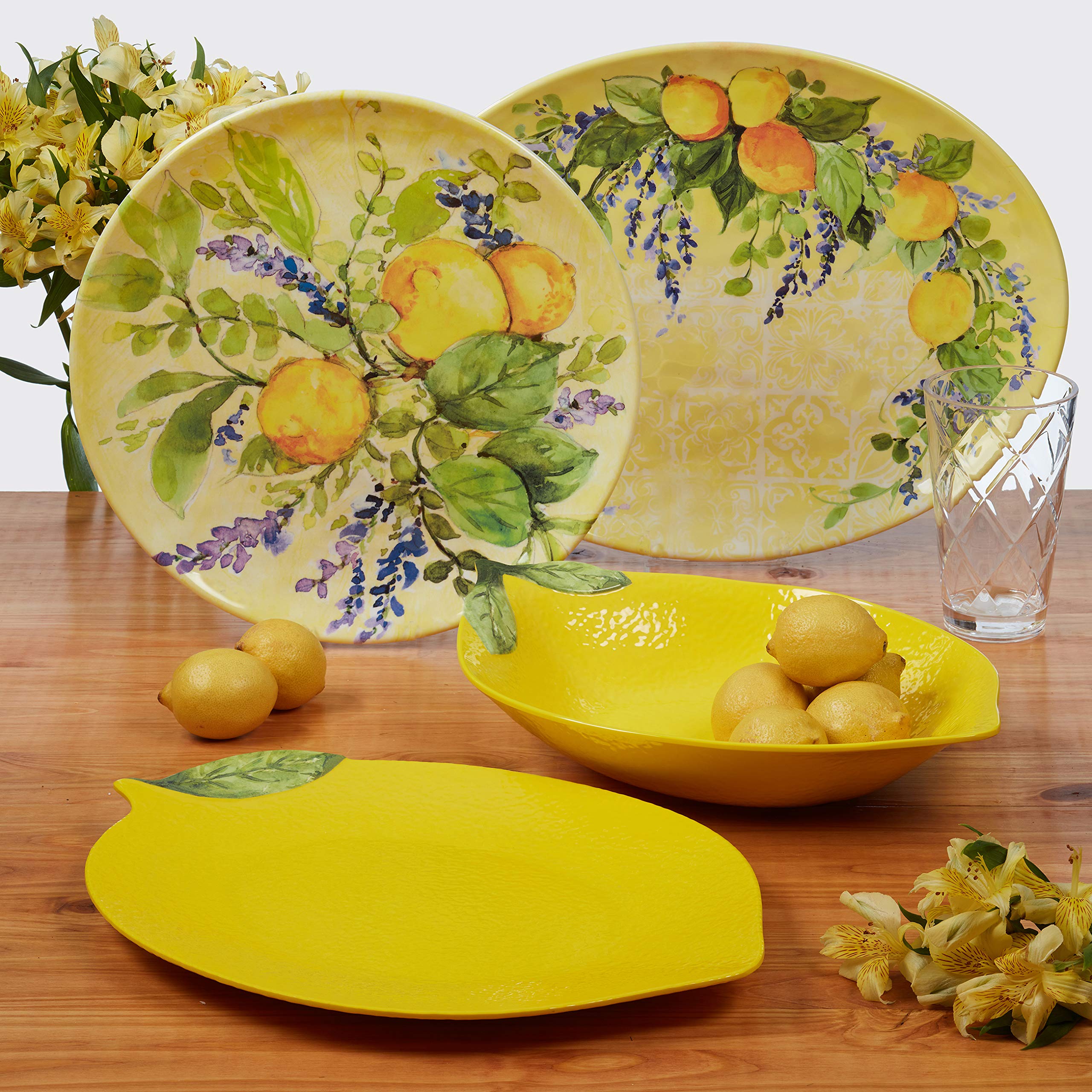 Certified International Lemon Zest Melamine 9-Inch Salad Plates & Dessert Plates, Colorful Dinnerware Set of 6, Unbreakable Dishware for Outdoor Picnics, Pool Parties & Everyday Use