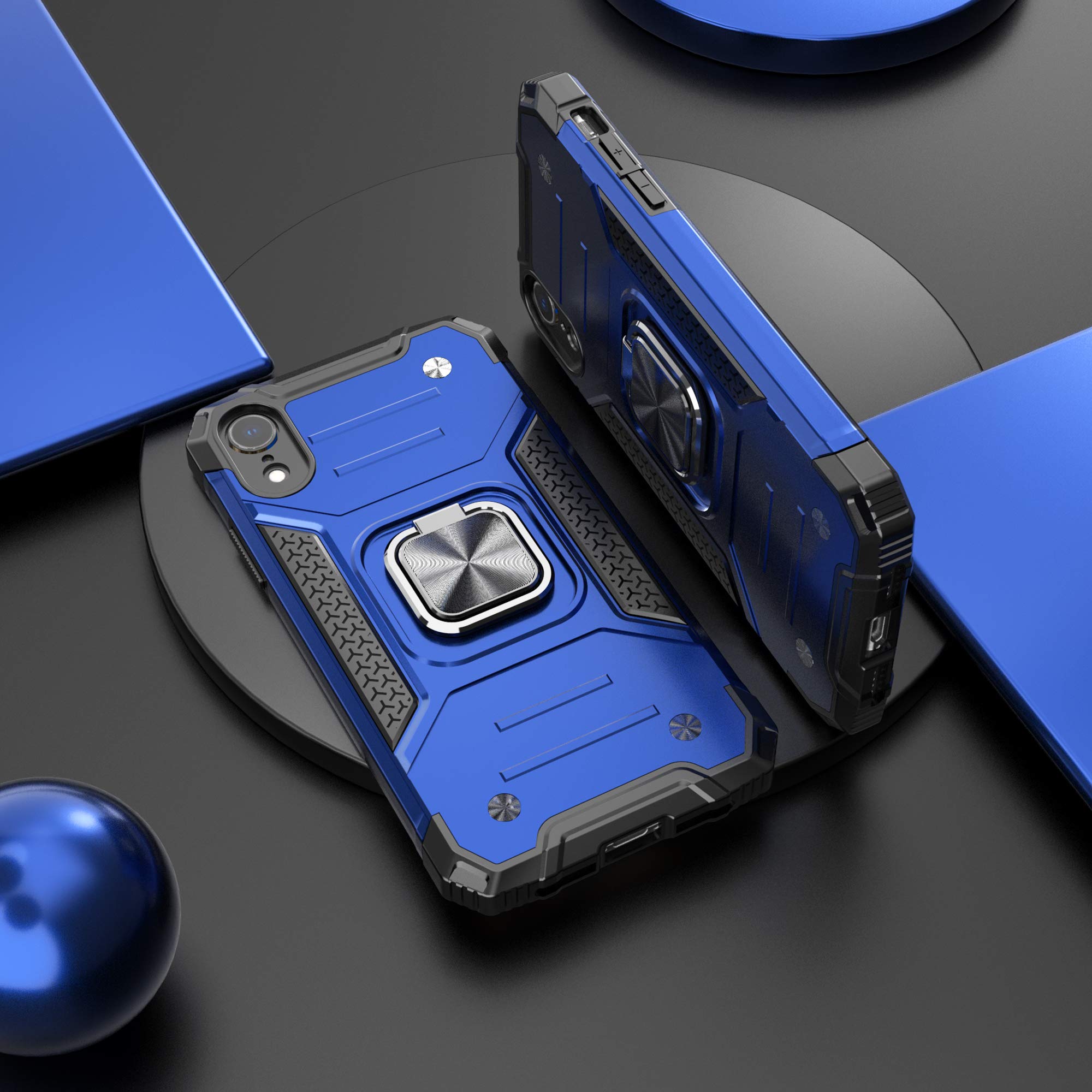 **Shockproof Heavy Duty iPhone XR Case with Built-in Screen Protector & Car Mount Kickstand - Lightweight Protective Cover for iPhone XR (Blue) - Perfect for Outdoor Activities, Travel & Daily Use**