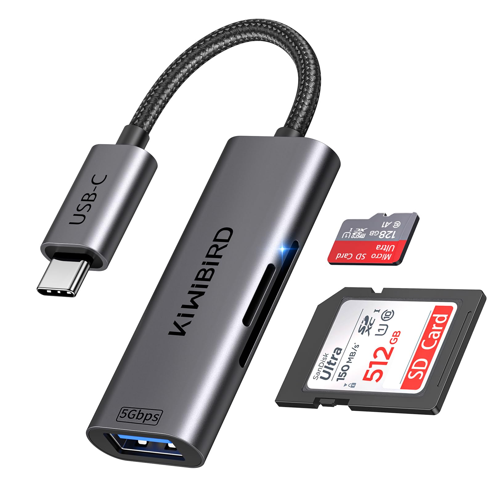 KiwiBird USB C SD Card Reader - Micro SD to Type C Thunderbolt 3/4 Adapter for SDHC/SDXC/TF UHS-I Cards - Compatible with MacBook Air/Pro M1/M2, iPad Pro/Air (2020-2022), Galaxy S21/S22 - Perfect for Photographers & Content Creators to Transfer Photos/Videos from Cameras to Laptops & Tablets