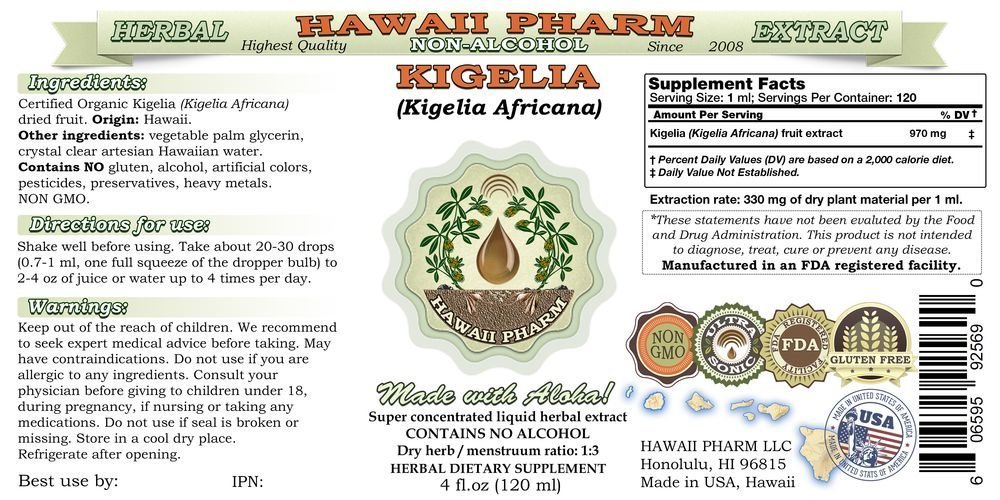 Kigelia Africana Alcohol-Free Liquid Extract - Natural Herbal Supplement by Hawaii Pharm, 15x4 oz | Supports Skin Health & Wellness, Perfect for Herbal Remedies & Holistic Care