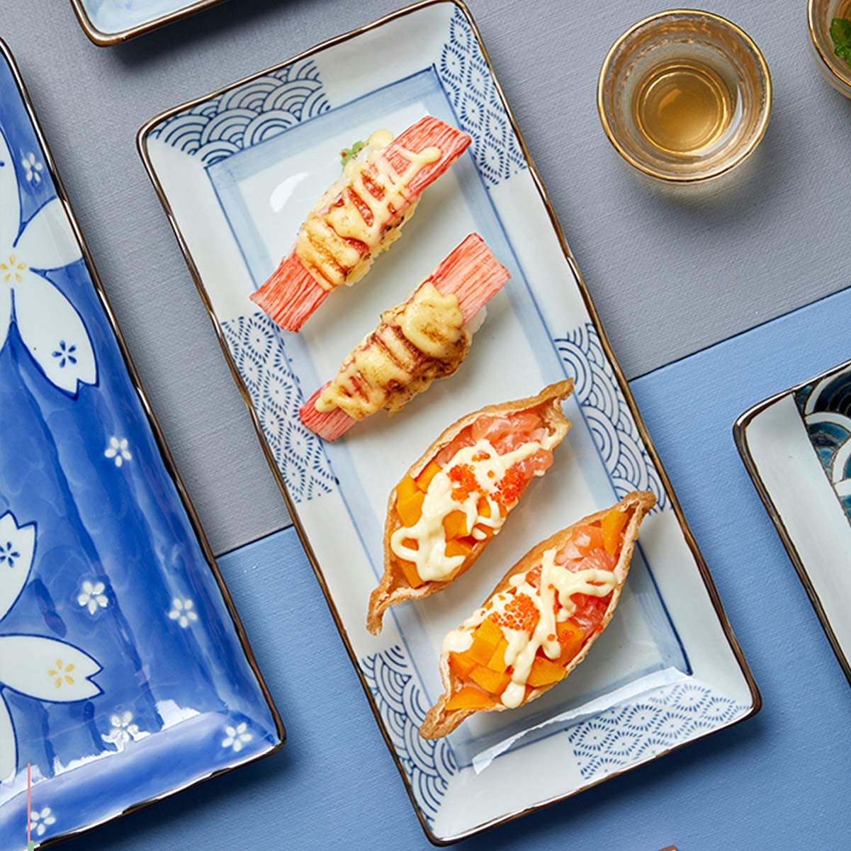 Japanese Porcelain Rectangular Sushi Plates - Elegant Serving Platter for Sushi, Onigiri, Desserts & Snacks - Perfect for Home Dining, Parties & Restaurant Use