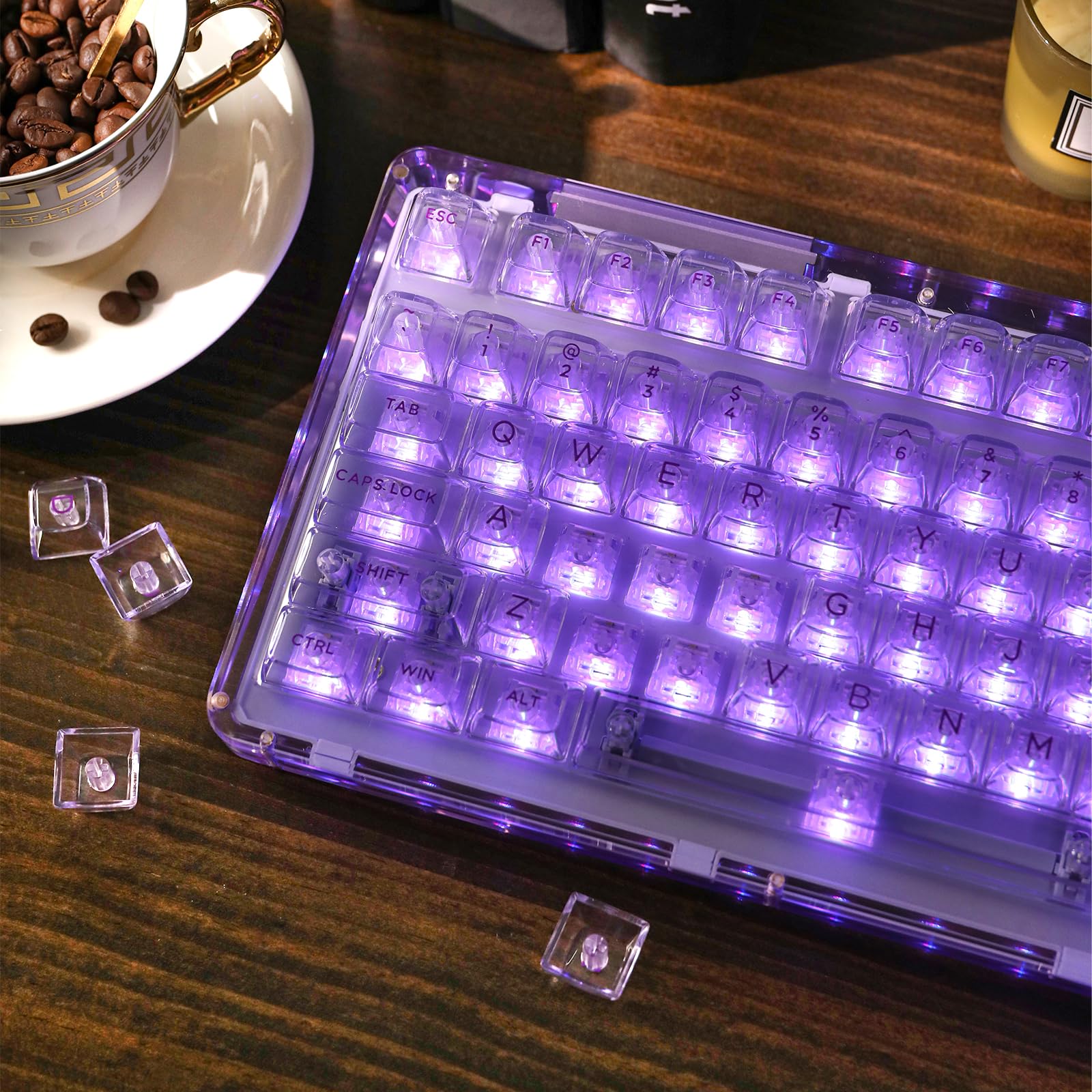 KiiBoom Phantom 98 Hot Swappable Crystal Gasket-Mounted Mechanical Keyboard - Triple Mode NKRO Gaming Keyboard with South-Facing RGB, Clear Keycaps, 8000mAh Battery for Windows & Mac (Purple) | Perfect for Gaming, Office Work & Typing Enthusiasts