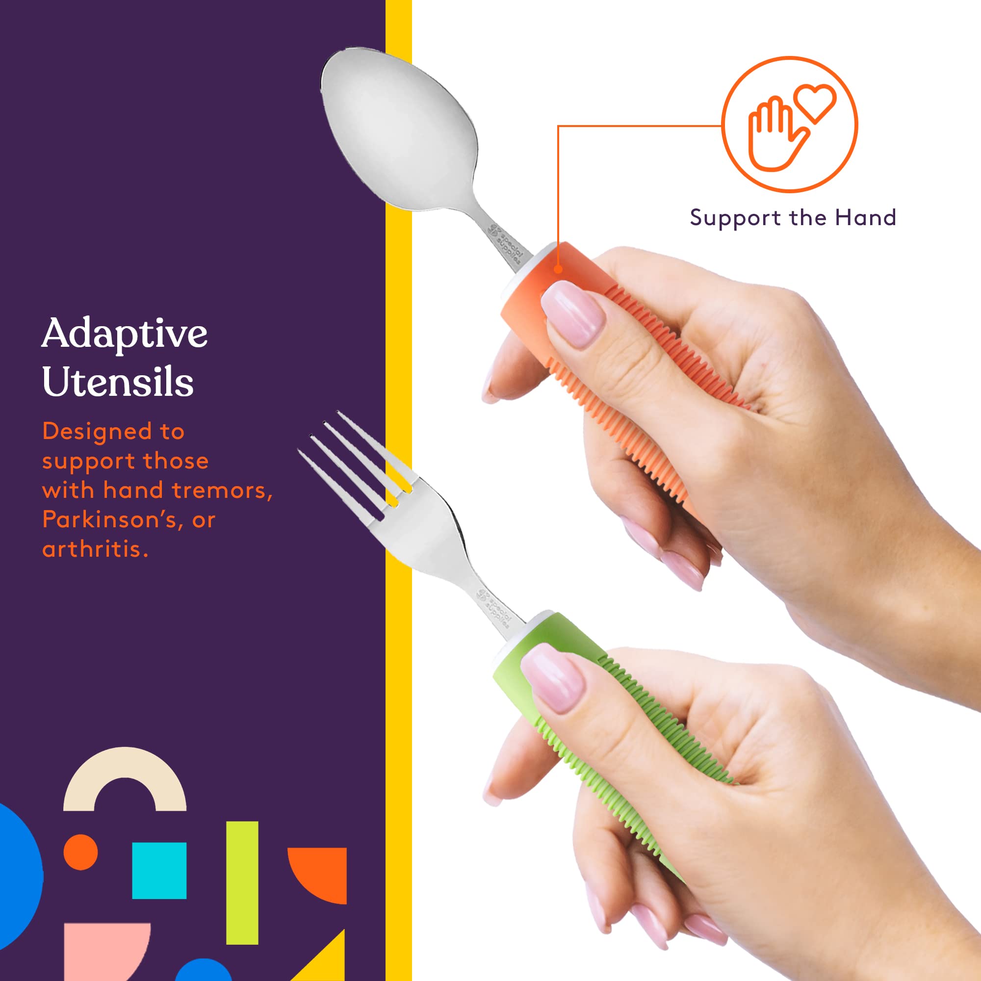 Special Supplies Adaptive Utensils (5-Piece Kitchen Set) - Wide Non-Slip Handles for Hand Tremors, Arthritis & Parkinson’s - Stainless Steel Knives, Forks & Spoons - Elderly & Disabled Friendly - Perfect for Daily Meals & Assisted Living