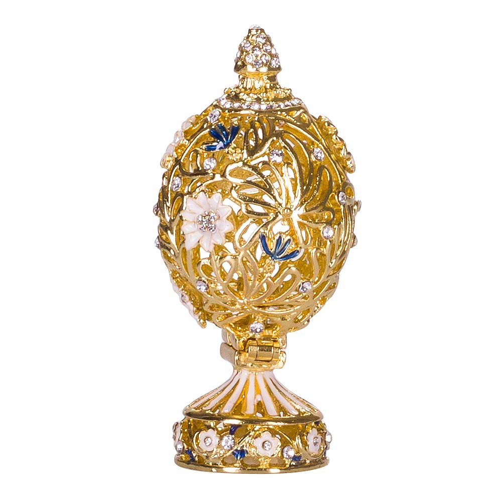 Handcrafted Faberge Style Carved Egg - Floral & Butterfly Design 2.8