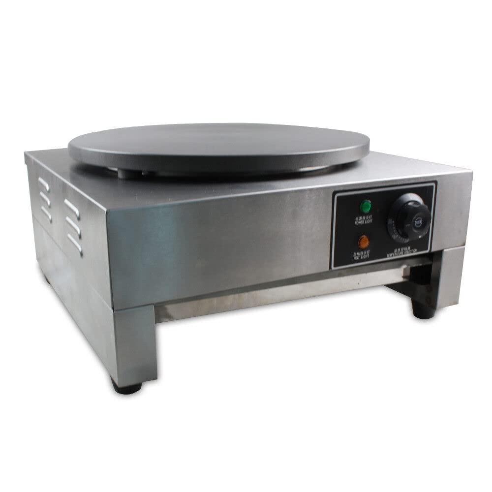 Commercial Crepe Maker Machine 16 Inch - 3000W Heavy Duty Round Pancake Griddle with Cast Iron Cooking Surface & Food-Grade Non-Stick Coating, Indicator Lights - Perfect for Restaurants, Cafes, Breakfast Buffets & Catering Businesses