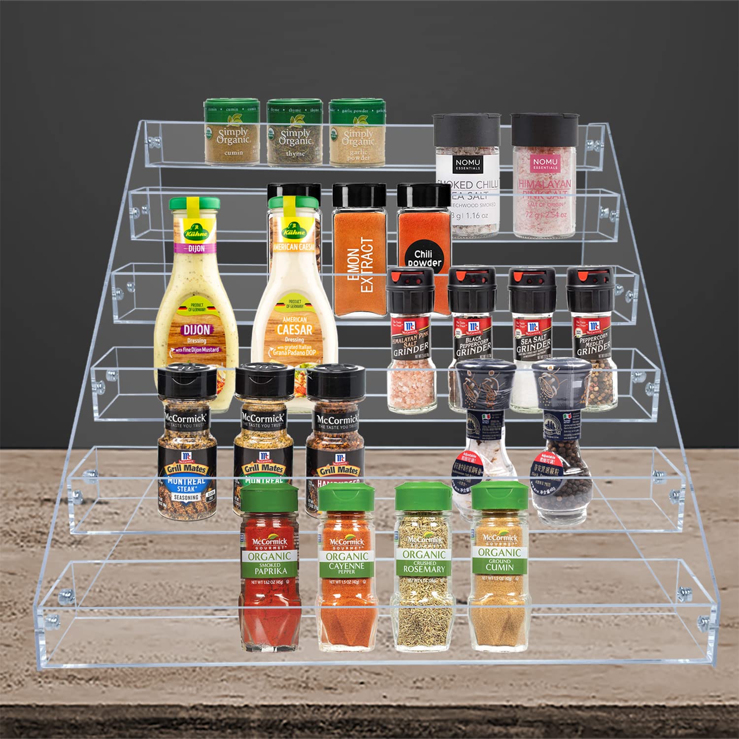 PMMASTO 6-Tier Clear Acrylic Spice Rack Organizer - Vertical Shelf for Kitchen Countertop, Cabinet & Pantry Storage | Perfect for Organizing Seasonings, Cans & Kitchen Essentials