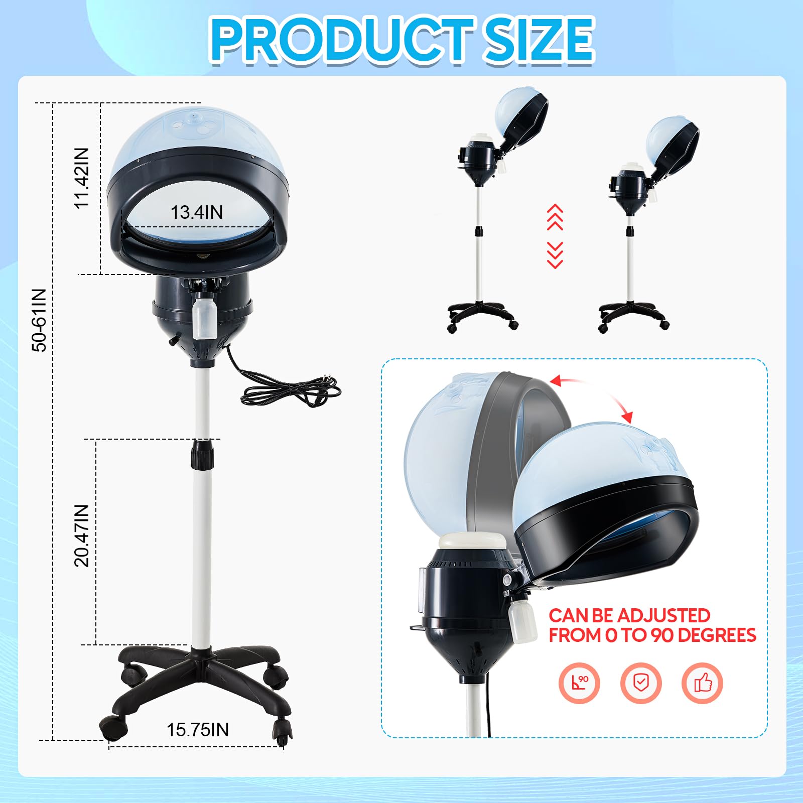 Jecery Professional Hooded Hair Steamer with Adjustable Stand, Hair Cap & Styling Comb - Deep Conditioning Treatment for Hydration, Color Processing & Salon-Quality Hair Care at Home | Perfect for Dry/Damaged Hair & Keratin Treatments