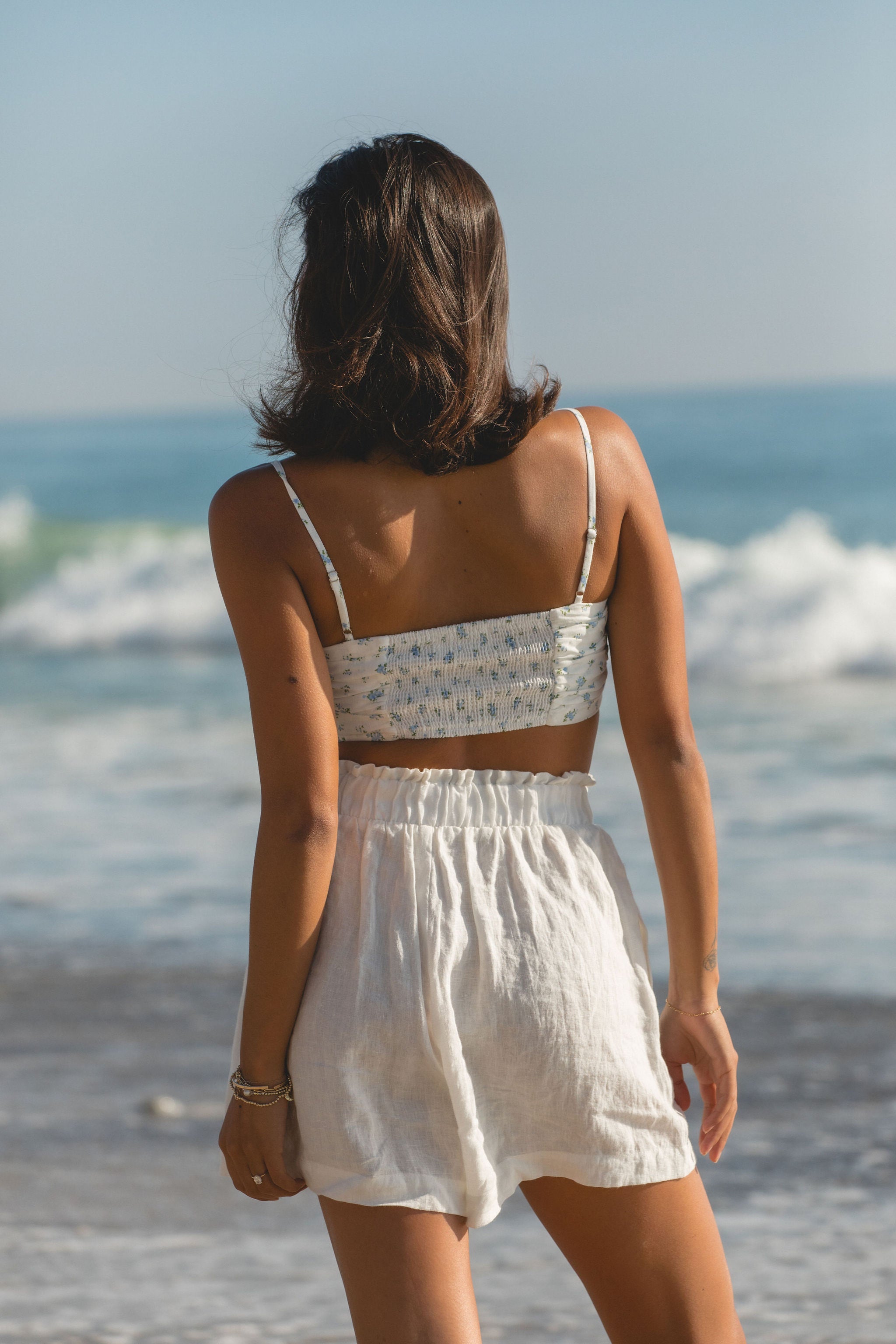 Talia Floral Cropped Top Women's Summer Short Sleeve Blouse - Perfect for Beach Vacations, Music Festivals & Date Nights