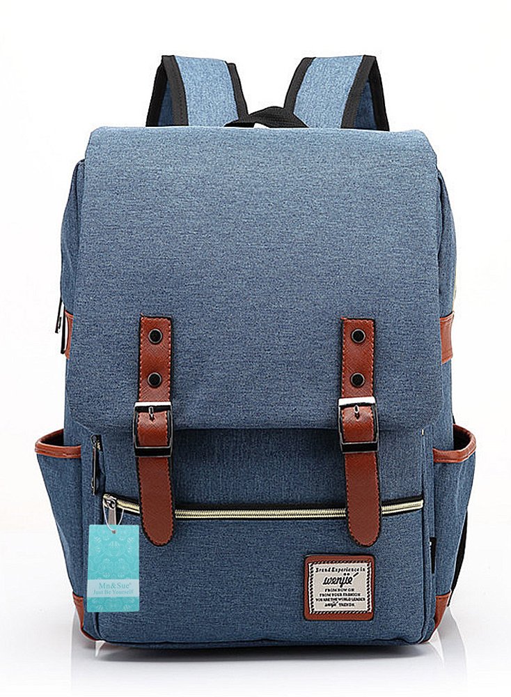 Mn&Sue 15.6 Inch Waterproof Laptop Backpack for Men & Women - Durable College Backpack for Travel, Business, Work & Outdoor Activities | Stylish British Design Unisex Rucksack in Denim Blue | Perfect for Commuting, School, Hiking & Daily Use