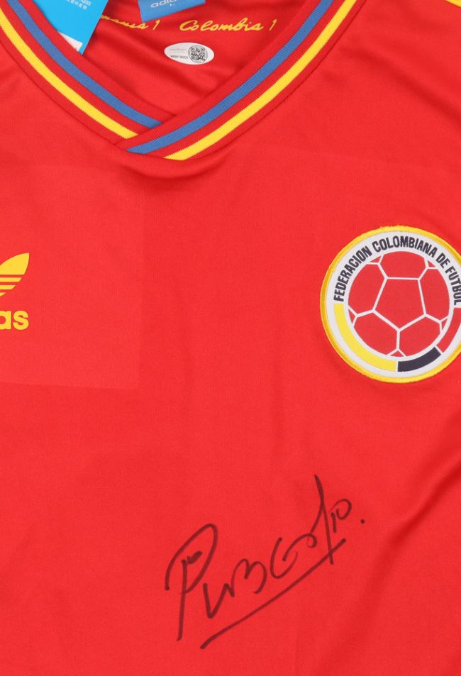 Authentic Carlos Valderrama Signed Colombia Adidas Soccer Jersey with JSA COA & QR Hologram - Perfect for Collectors, Sports Memorabilia Fans & Soccer Enthusiasts