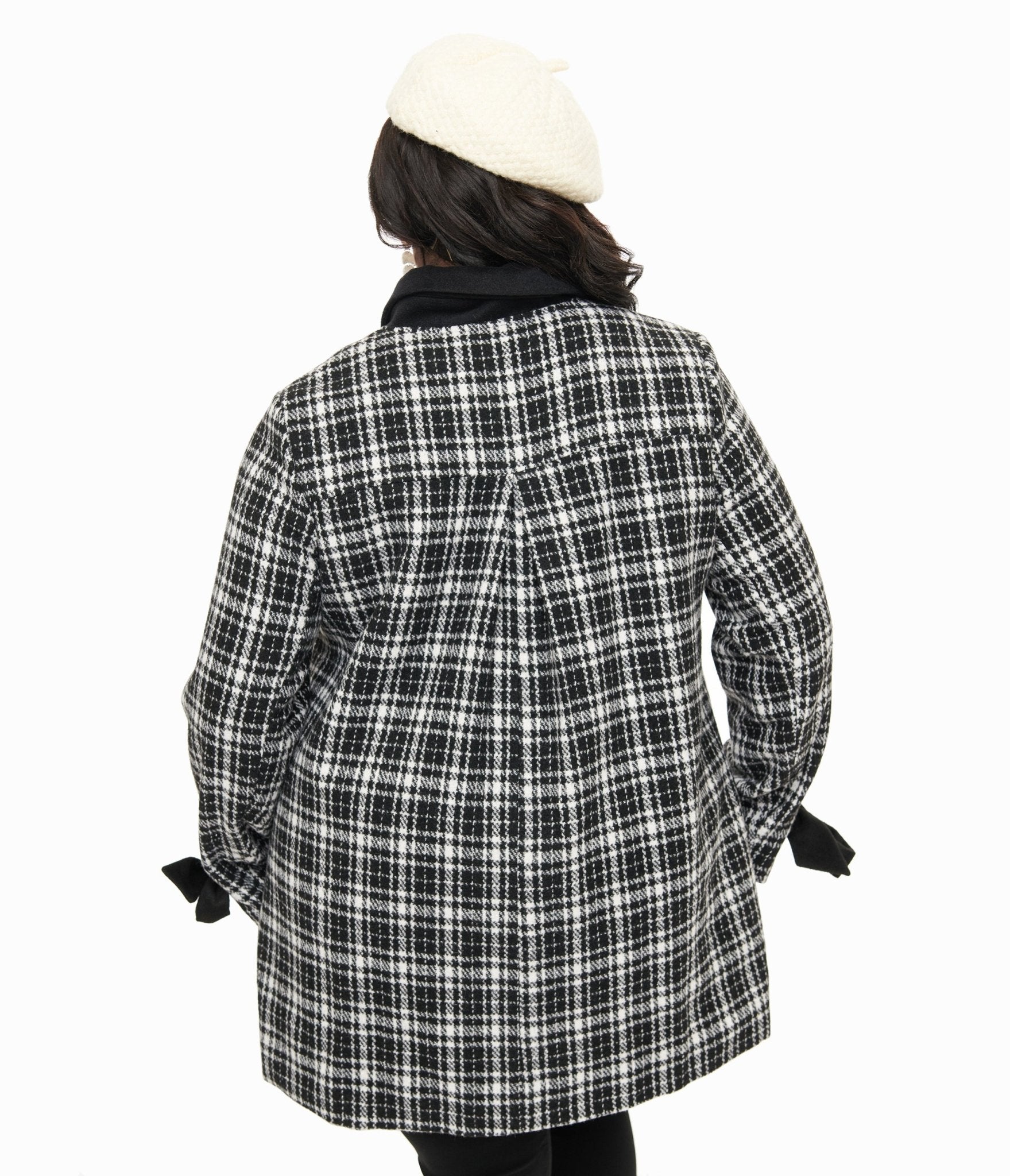 Stylish Smak Parlour Black & White Plaid Bow Coat for Women | Trendy Winter Topper for Office & Date Nights
