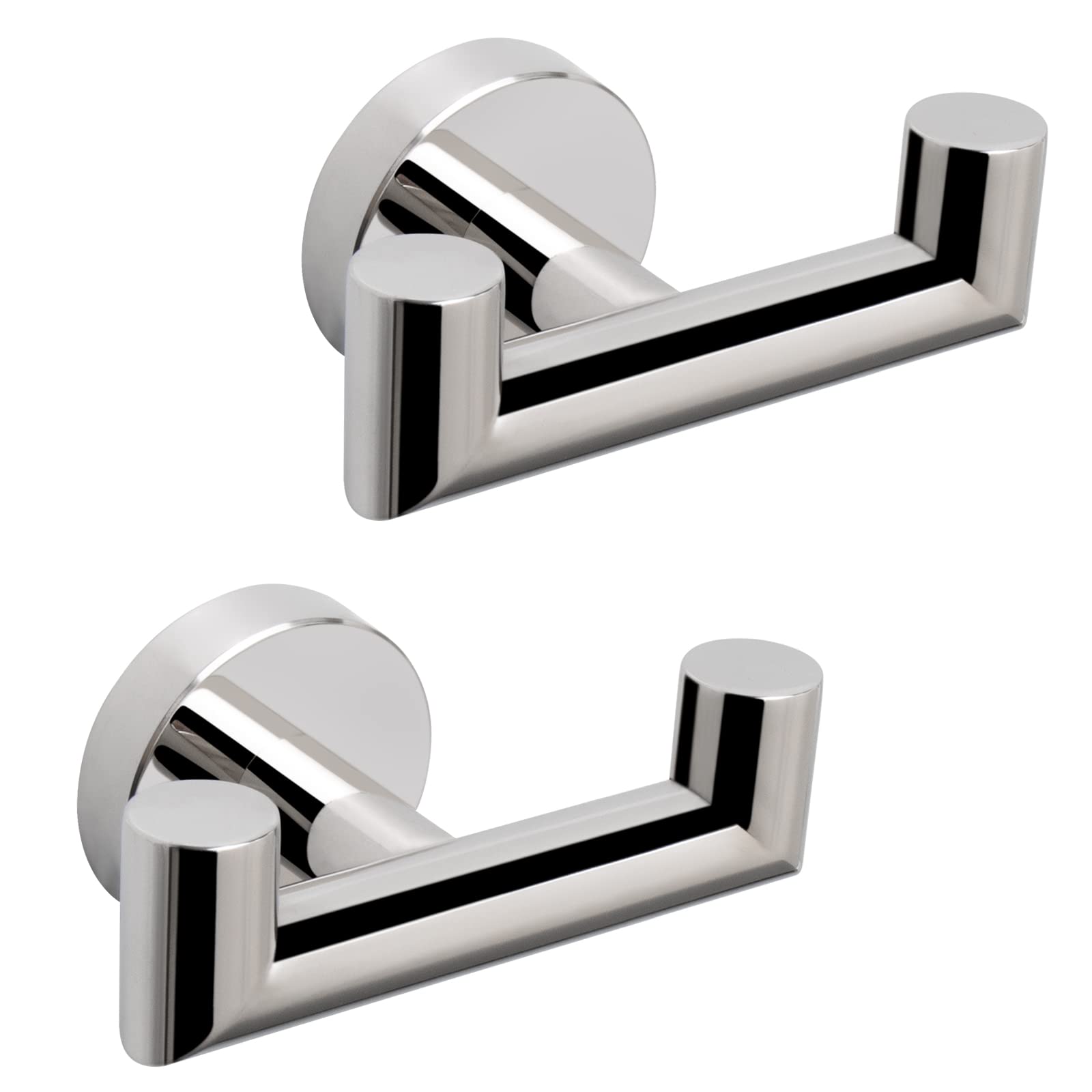 NearMoon Double Towel Hook - 2 Pack Heavy Duty SUS304 Stainless Steel Bathroom Wall Hooks for Towels, Robes & Coats - Chrome Finish Wall Mounted Hooks for Bathroom, Living Room & Kitchen Organization