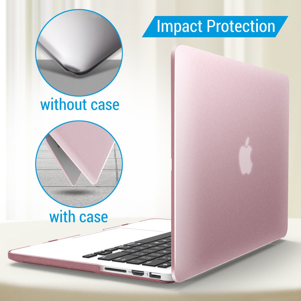 IBENZER MacBook Pro 15 Inch Case (2012-2015) - Soft Touch Hard Shell Cover with Keyboard Protector for Apple MacBook Pro 15 Retina Display A1398 - Rose Gold (R15MPK+1A) | Perfect for Work, Travel & Home Use