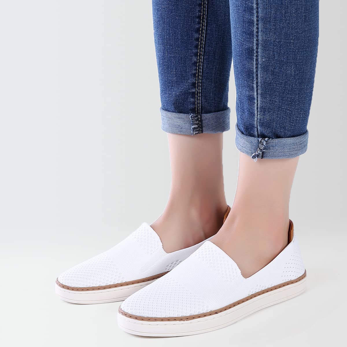TRULAND Women's Slip On Sneakers - Breathable Knit Loafers Casual Comfortable Flats for Walking, Running & Summer Outfits | Fashion Tennis Shoes for Women