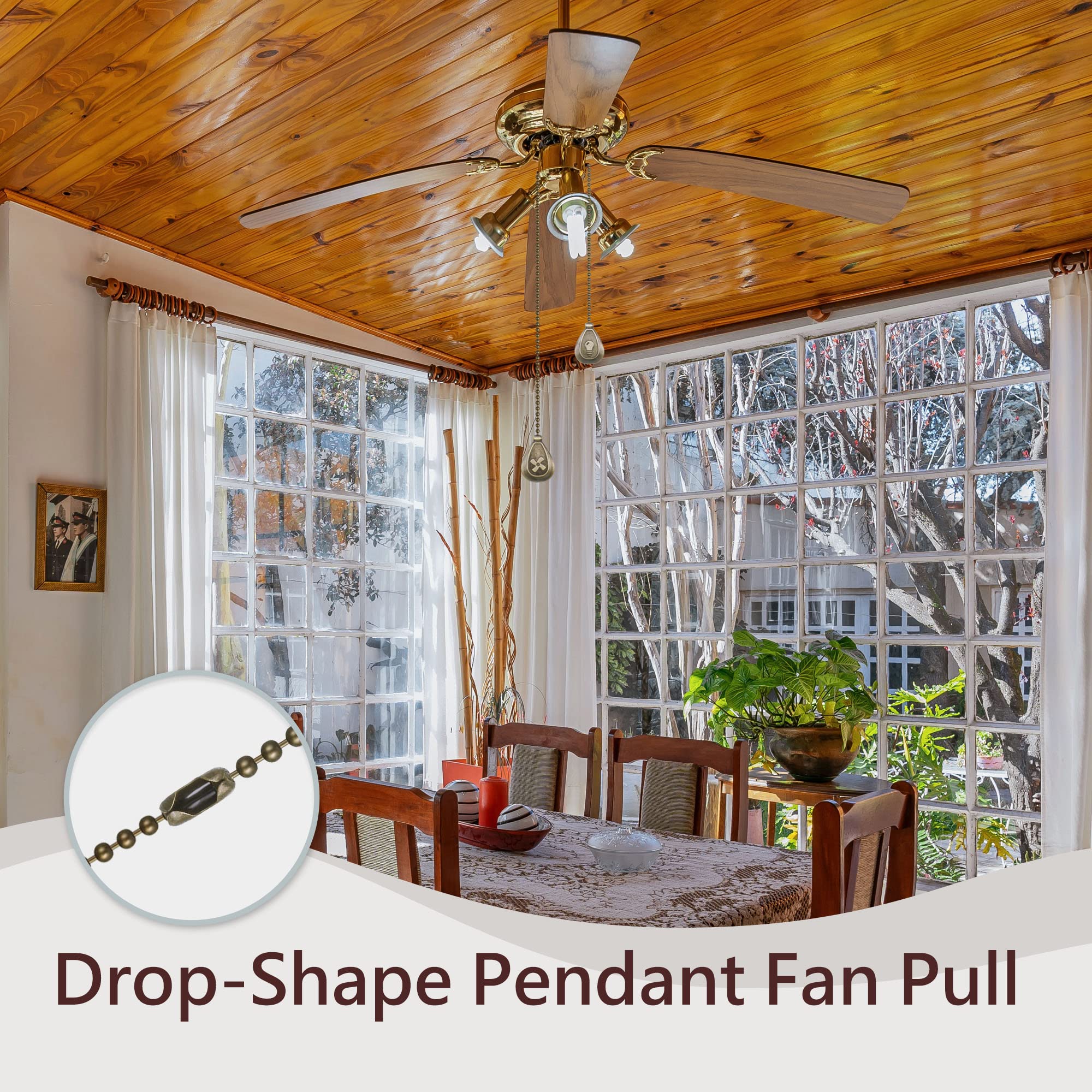 13.6 Inch Bronze Ceiling Fan Pull Chain Set with Drop-Shape Pendant & Ball Chain Connector - Light/Fan Pattern Replacement - Perfect for Bedroom, Living Room & Office Fan Control
