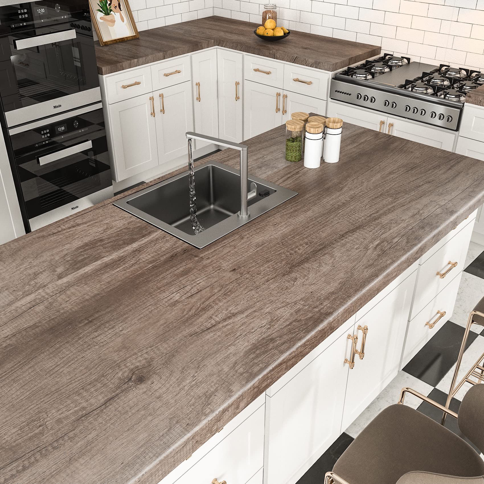 AbaBoorty 85''x15.8'' Classic Gray Oak Wood Peel and Stick Wallpaper - Waterproof Removable Vinyl Contact Paper for Countertops, Cabinets, Shelves - Perfect for Kitchen, Bathroom & Furniture Makeover