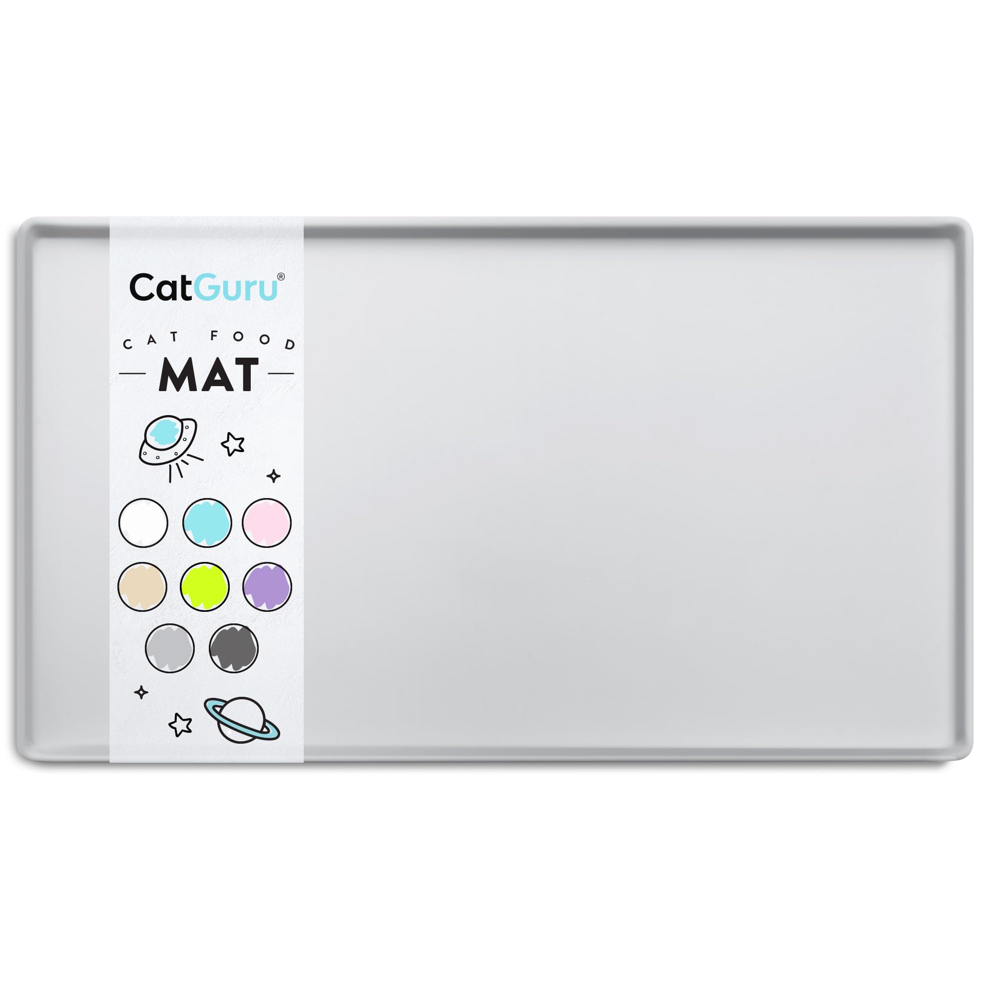 Premium CatGuru Silicone Cat Food Mat - Waterproof, Non-Slip Pet Feeding Mat for Food & Water Bowls - Small & Large Sizes (Large, Silver) - Ideal for Messy Eaters & Water Fountain Areas