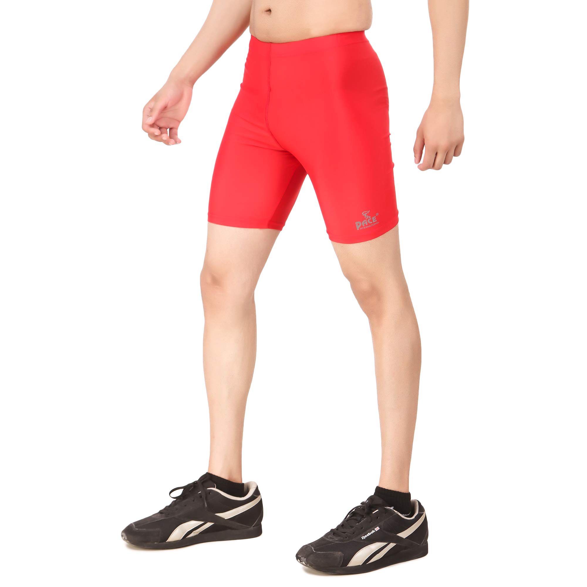 PACE INTERNATIONAL Men's Slim Fit Lightweight Tights - Running, Gym, Boxing, Wrestling & Cycling Shorts for Men & Boys (Red) | Perfect for Workouts, Sports & Active Lifestyle