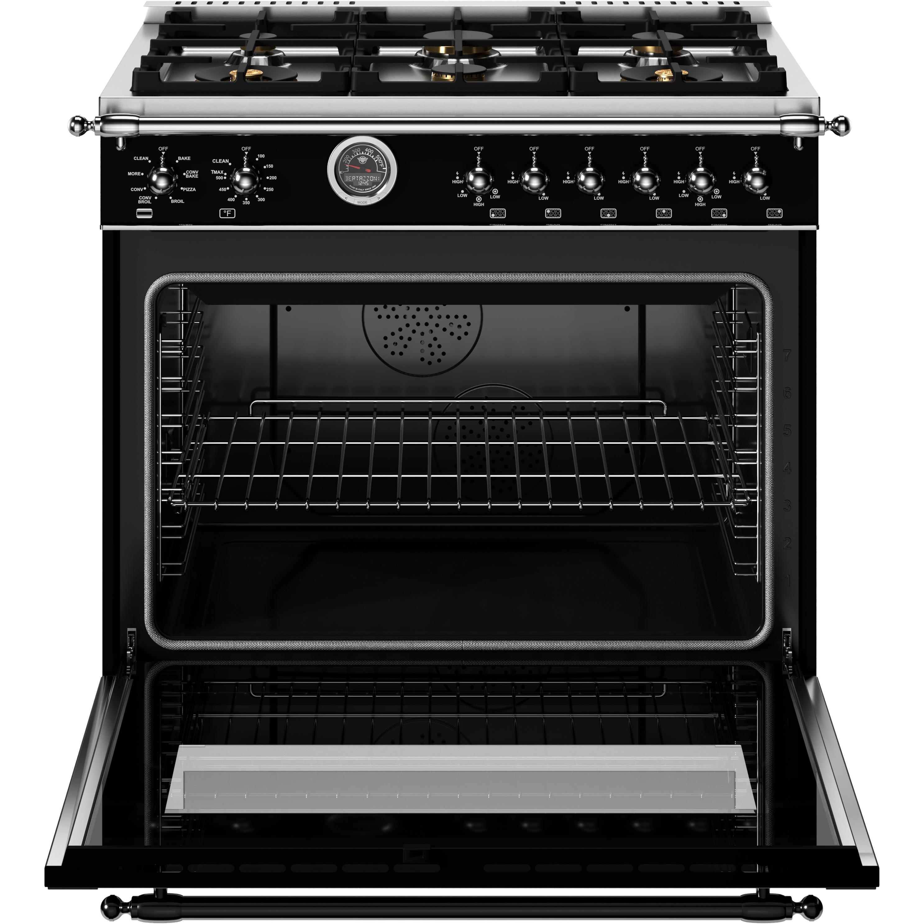Bertazzoni 36 Inch Freestanding Dual Fuel Range HER366BCFEPNET - Professional Gas & Electric Oven for Home Chefs - Perfect for Baking, Roasting & Entertaining