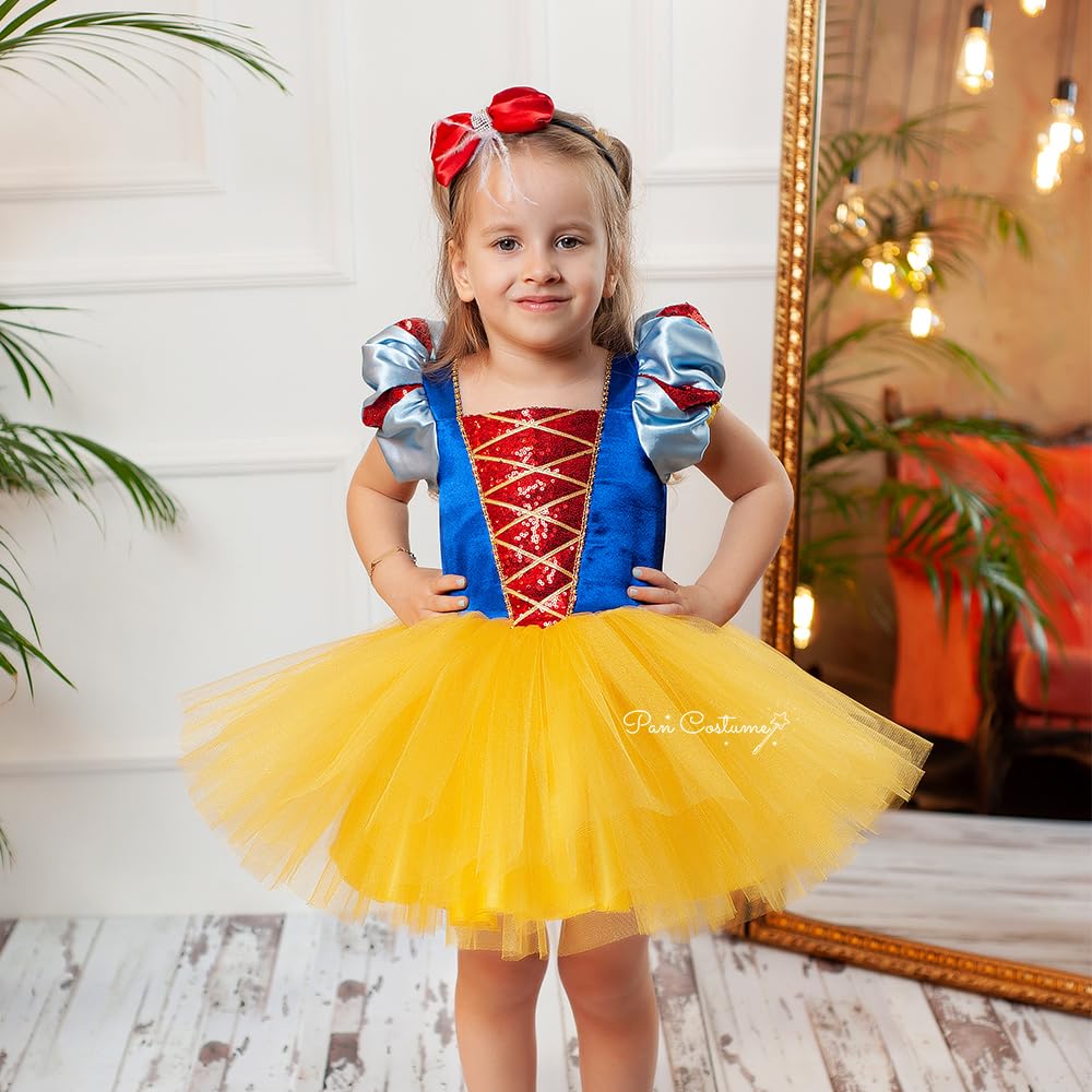 Snow White Baby Costume for Girls | Disney Princess Birthday Dress & Party Gown with Tutu Skirt | Toddler Dress 1T US Size | Perfect for Halloween, Birthday Parties & Photo Shoots