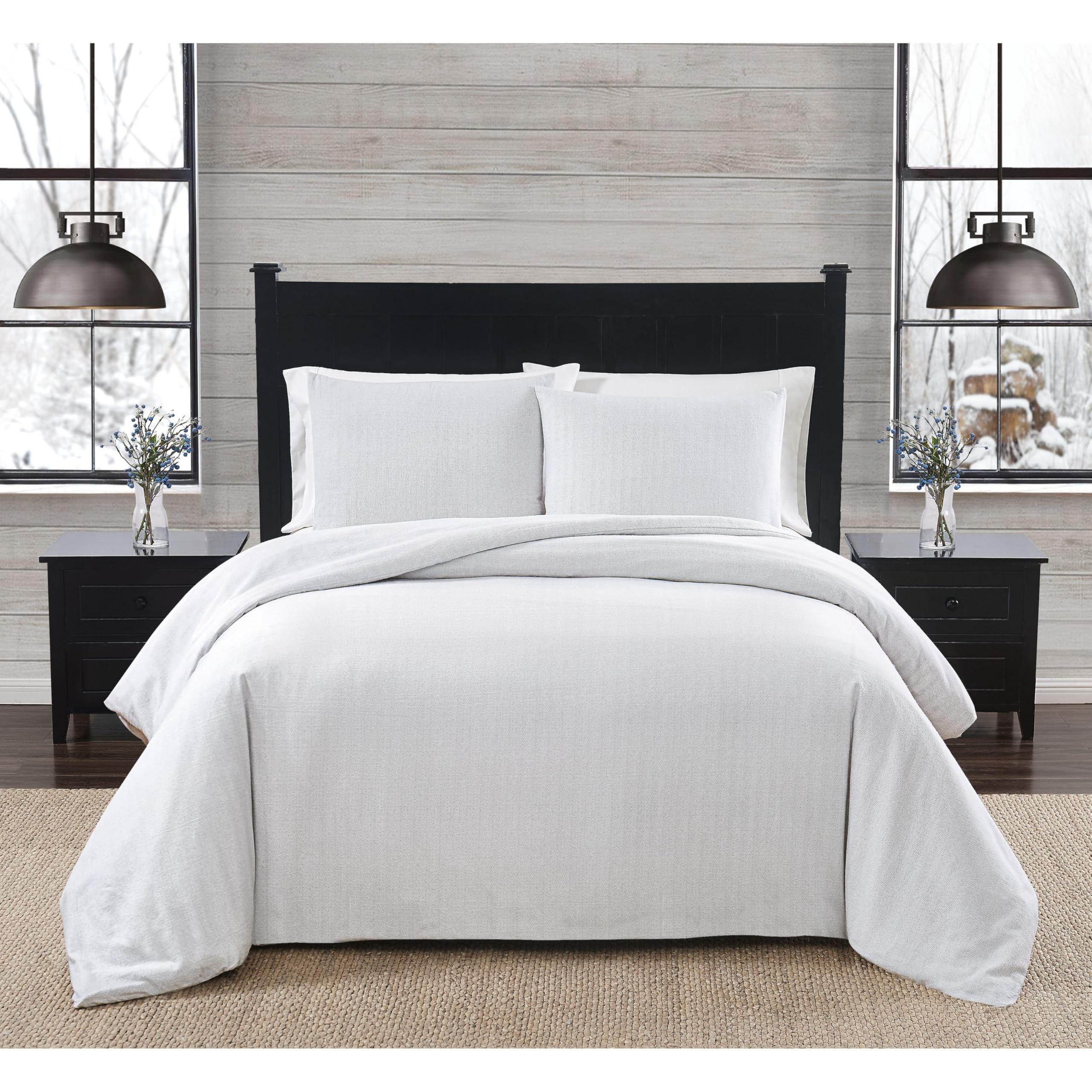 London Fog Twin XL 2-Piece Comforter Set with Sham - Soft Herringbone Flannel Bedding Collection in Grey - Perfect for Cozy Winter Nights & Guest Room Decor