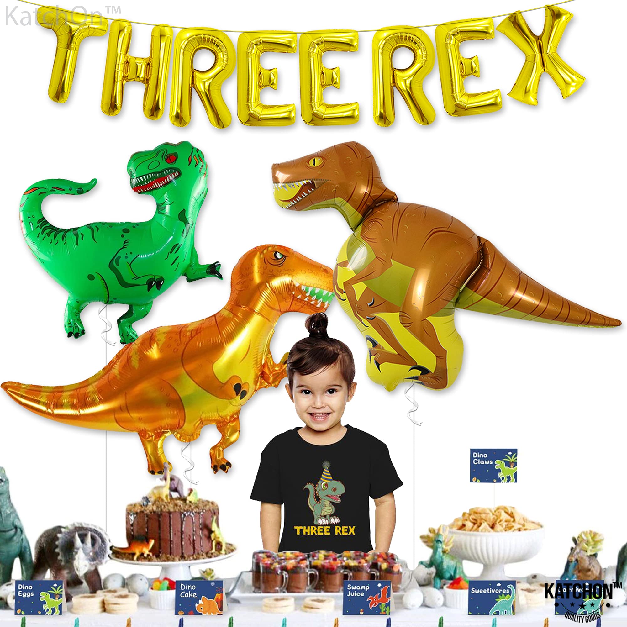 KatchOn Giant Dinosaur Balloons for Birthday Party Decorations - 48 Inch Large T-Rex Balloons (Pack of 4) | Dinosaur Theme Party Supplies | Perfect for Jurassic Birthday, Baby Shower & Kids Room Decor
