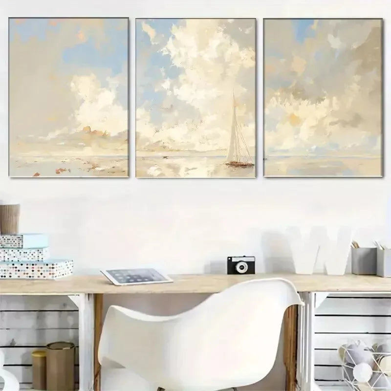 3-Piece Cloudy Seascape Sailing Boat Art Set - Framed Canvas Wall Decor 50x70cm | High Quality Print | 100% Australian Made | Ready to Hang | Perfect for Living Room, Bedroom & Office Decor